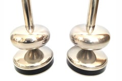 Pair of Midcentury Chromed and Black Enamel Spanish Table Lamps, 1970s