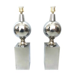 Pair of Midcentury Chromed metal French Table Lamps by Philippe Barbier, 1970s
