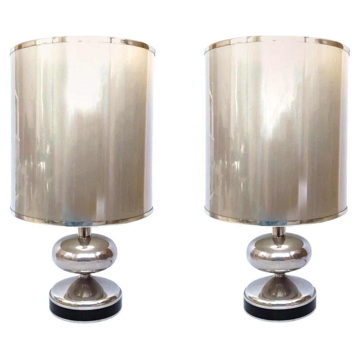 Pair of Midcentury Chromed Spanish Table Lamps, 1970s