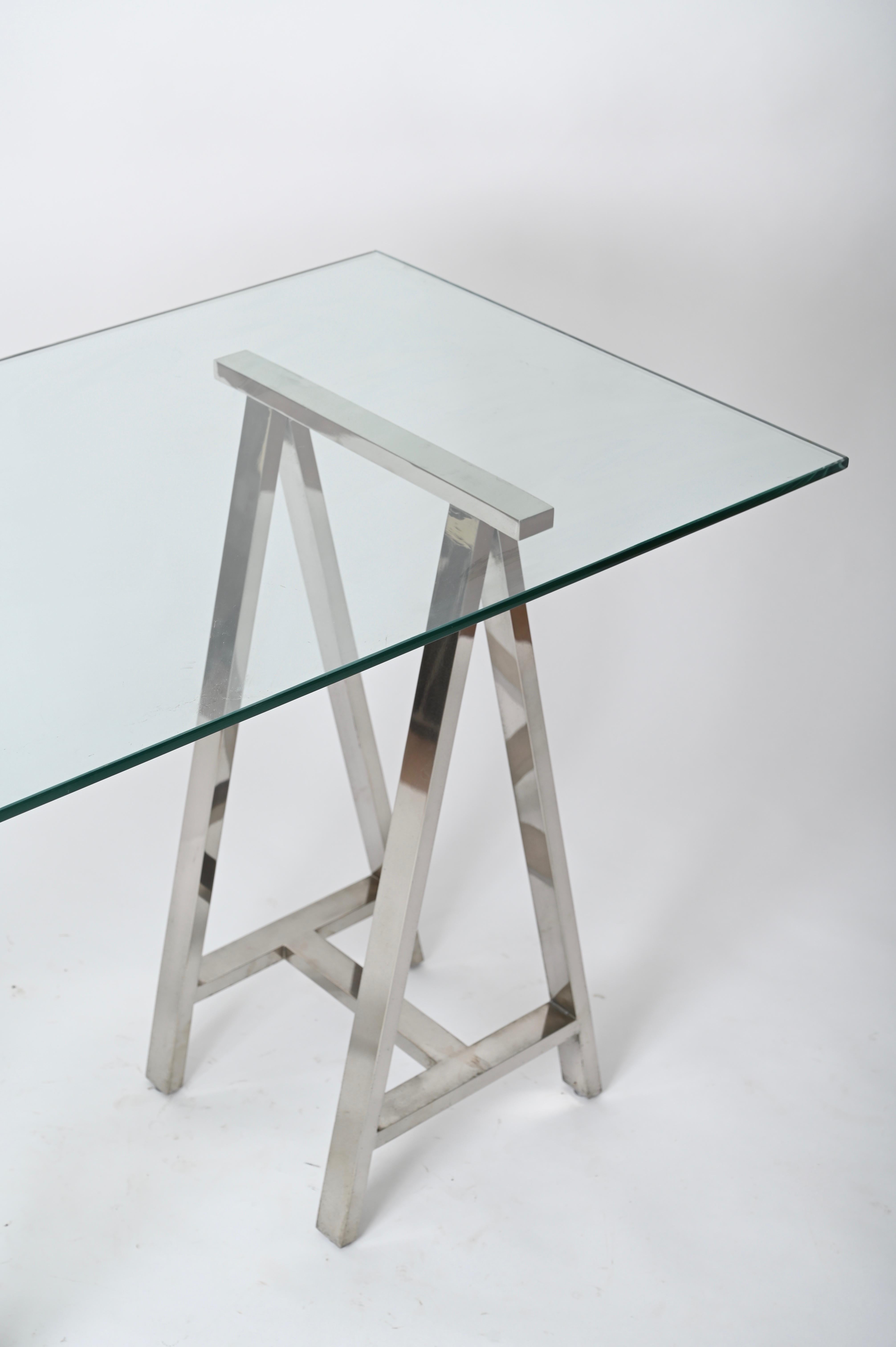 Pair of Midcentury Chromed Steel Italian Trestles After Milo Baughman, 1970s For Sale 5