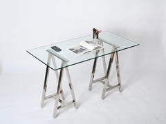 Pair of Midcentury Chromed Steel Italian Trestles After Milo Baughman, 1970s