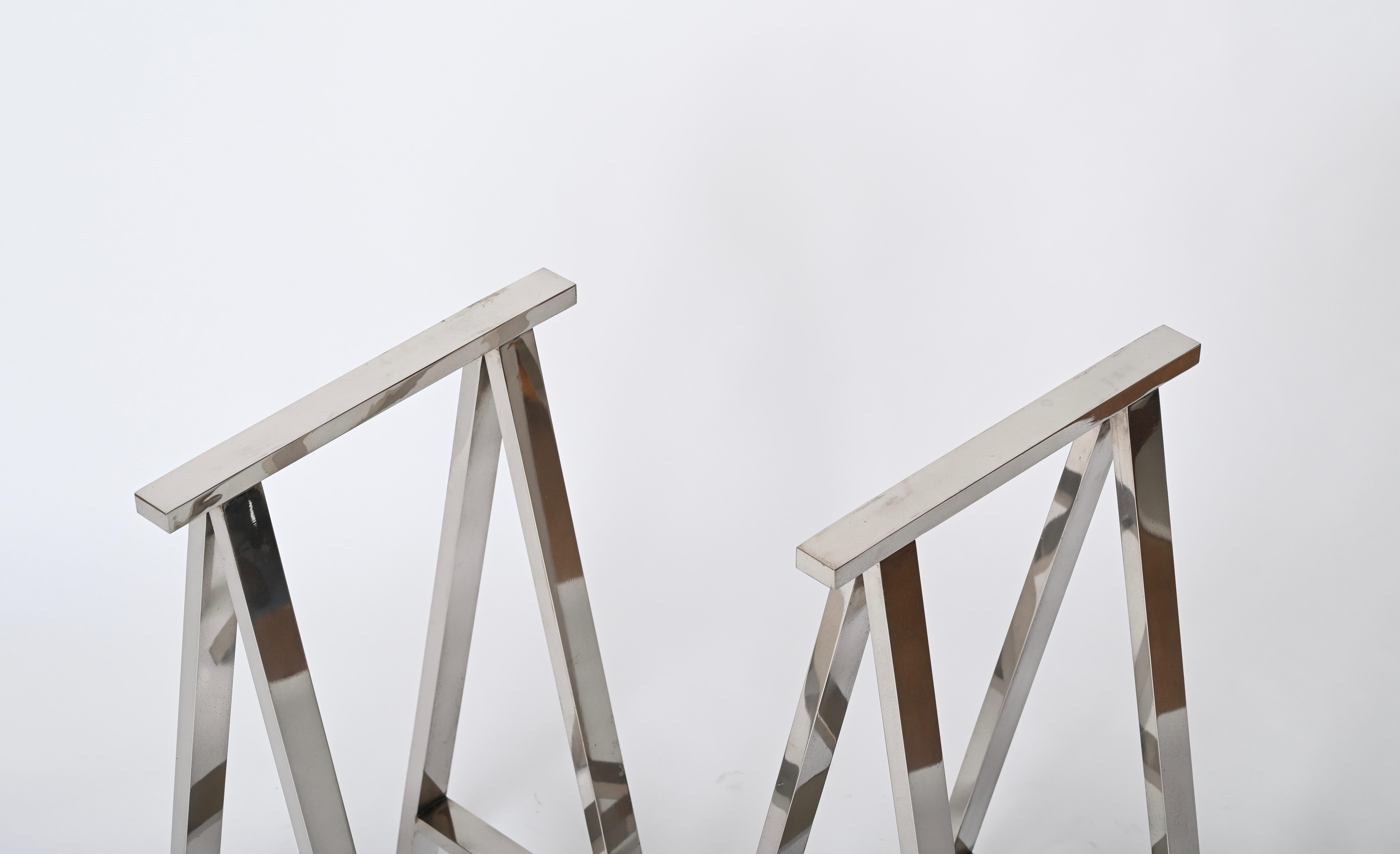 Pair of Midcentury Chromed Steel Italian Trestles After Milo Baughman, 1970s For Sale 2