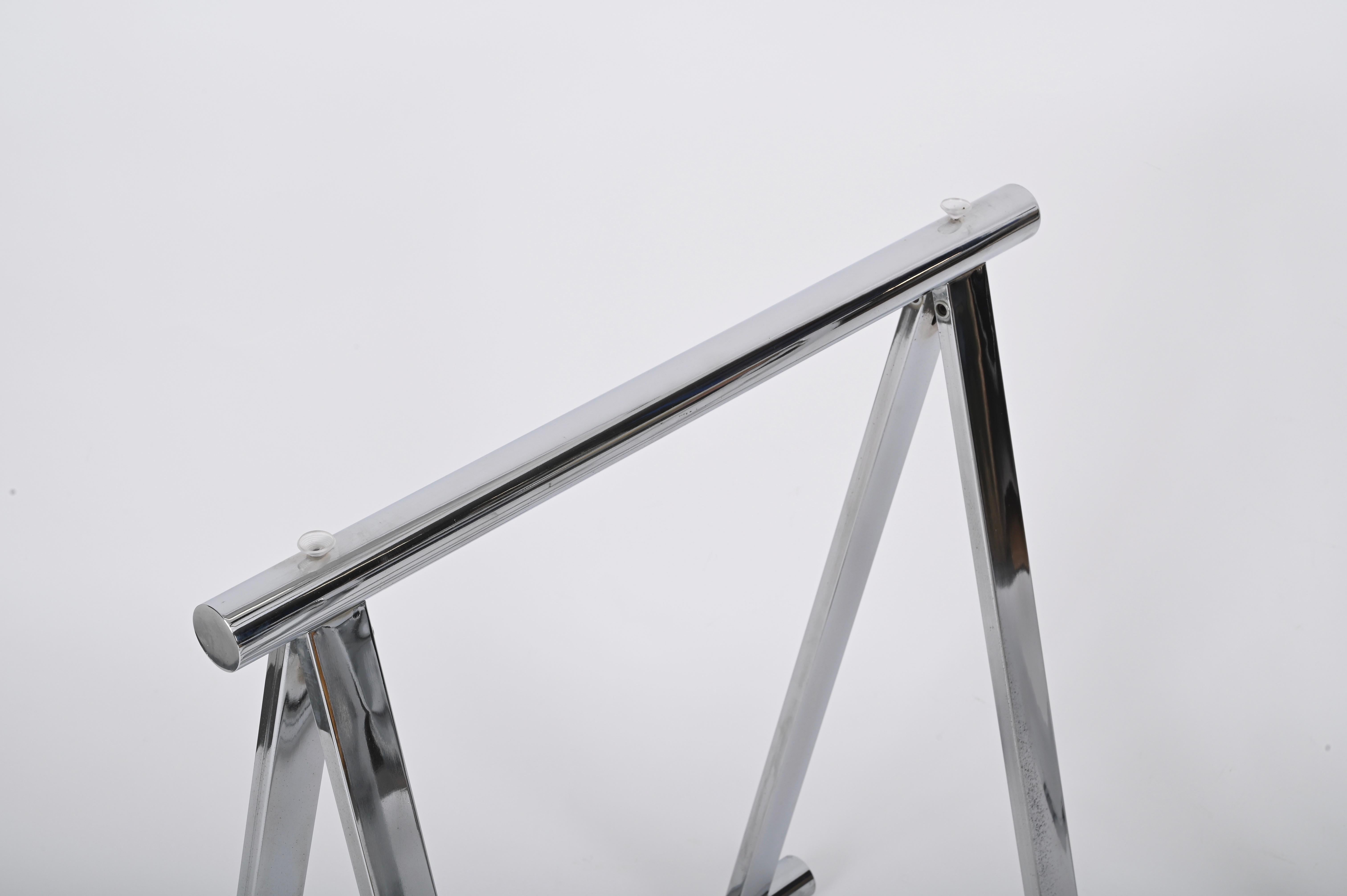 Pair of Midcentury Chromed Steel Italian Trestles, Milo Baughman, 1970s For Sale 6