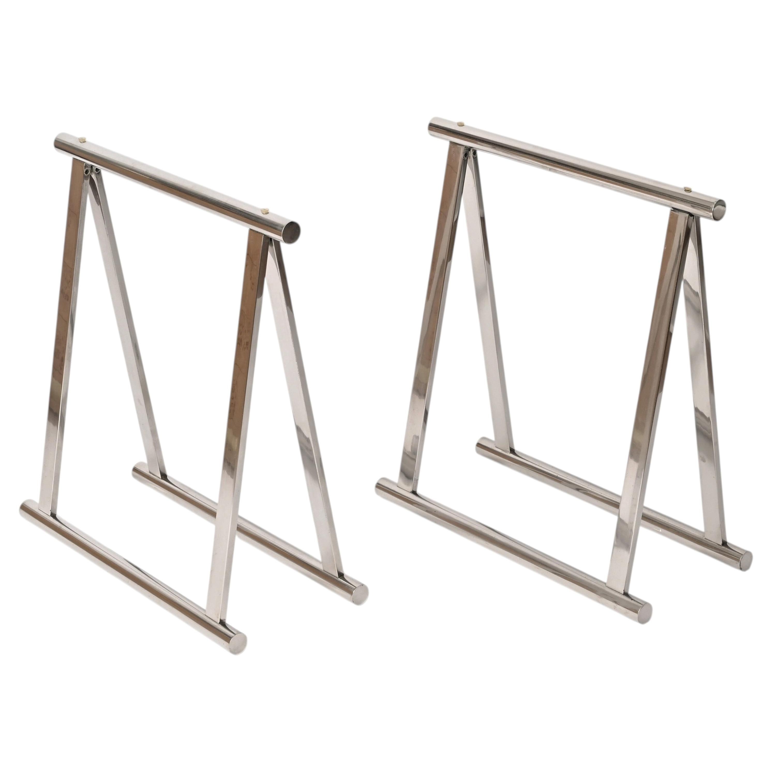 Pair of Midcentury Chromed Steel Italian Trestles, Milo Baughman, 1970s