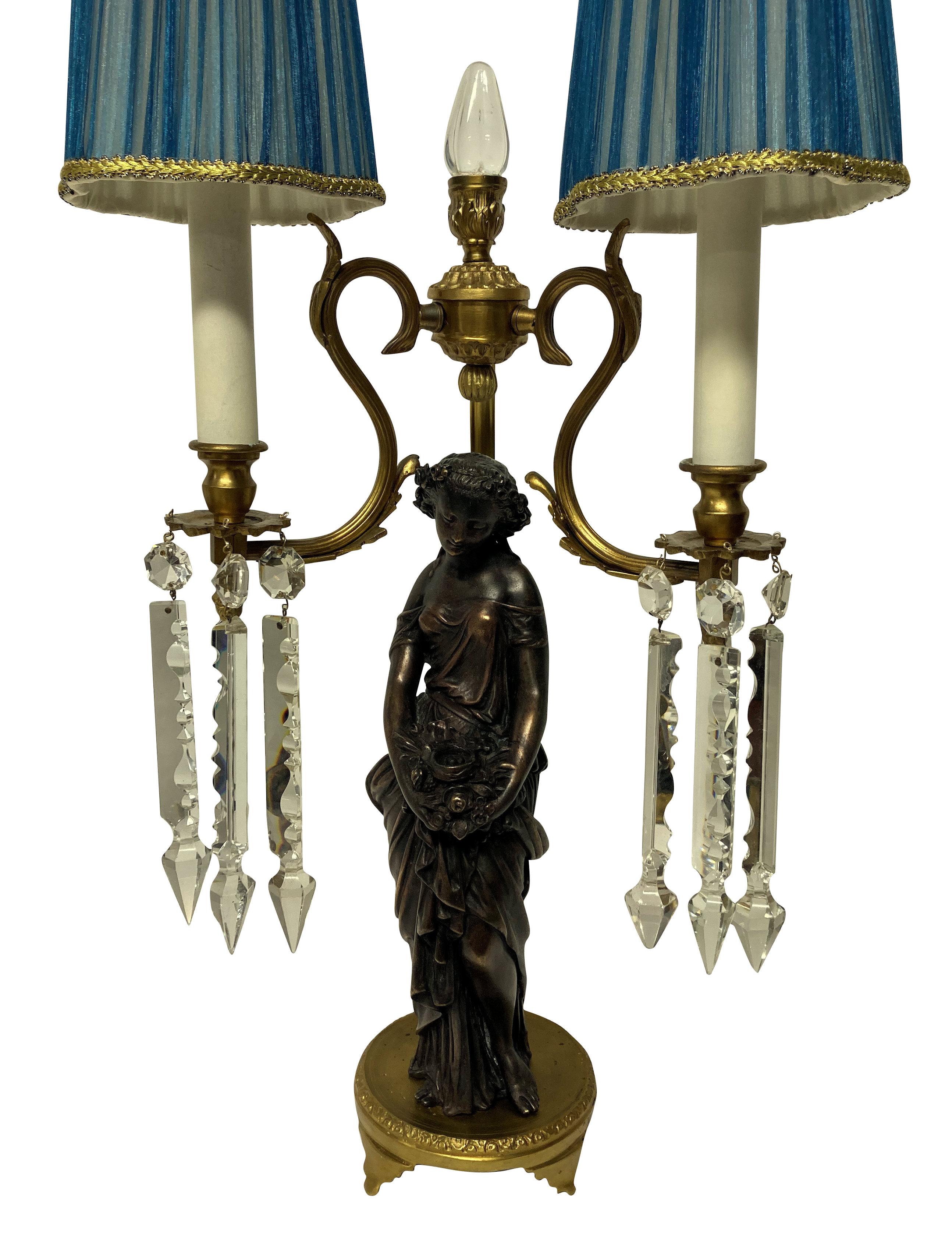 Brass Pair of Midcentury Classical Figural Lamps