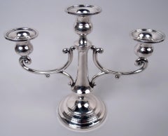 Pair of Midcentury Classical Sterling Silver 3-Light Candelabra