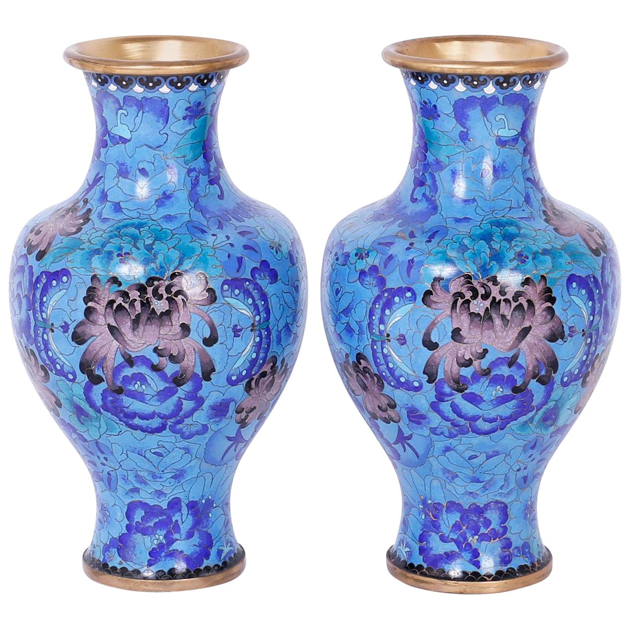 Pair of Midcentury Cloisonné Vases