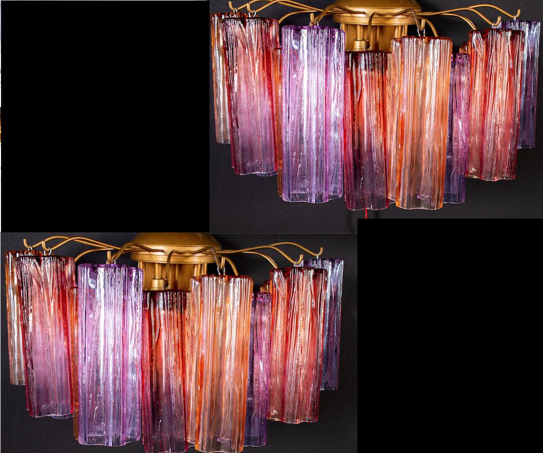 Mid-Century Modern Paire d'appliques en verre de Murano coloré du milieu du siècle dernier par Tony Zuccheri pour Venini en vente