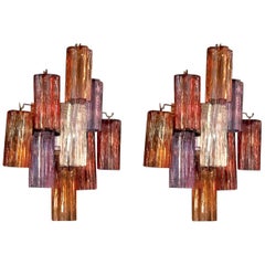Pair of Midcentury Colored Murano Glass Scones by Tony Zuccheri for Venini