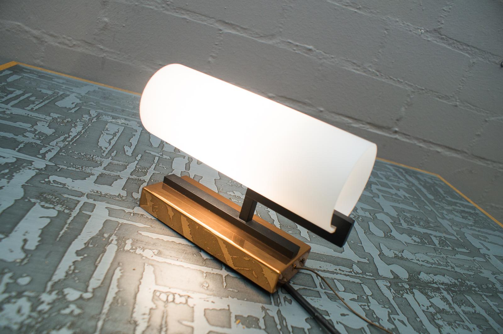 Polished Pair of Midcentury Copper and Milk Glass Tubes Wall Lamps, Austria, 1960s