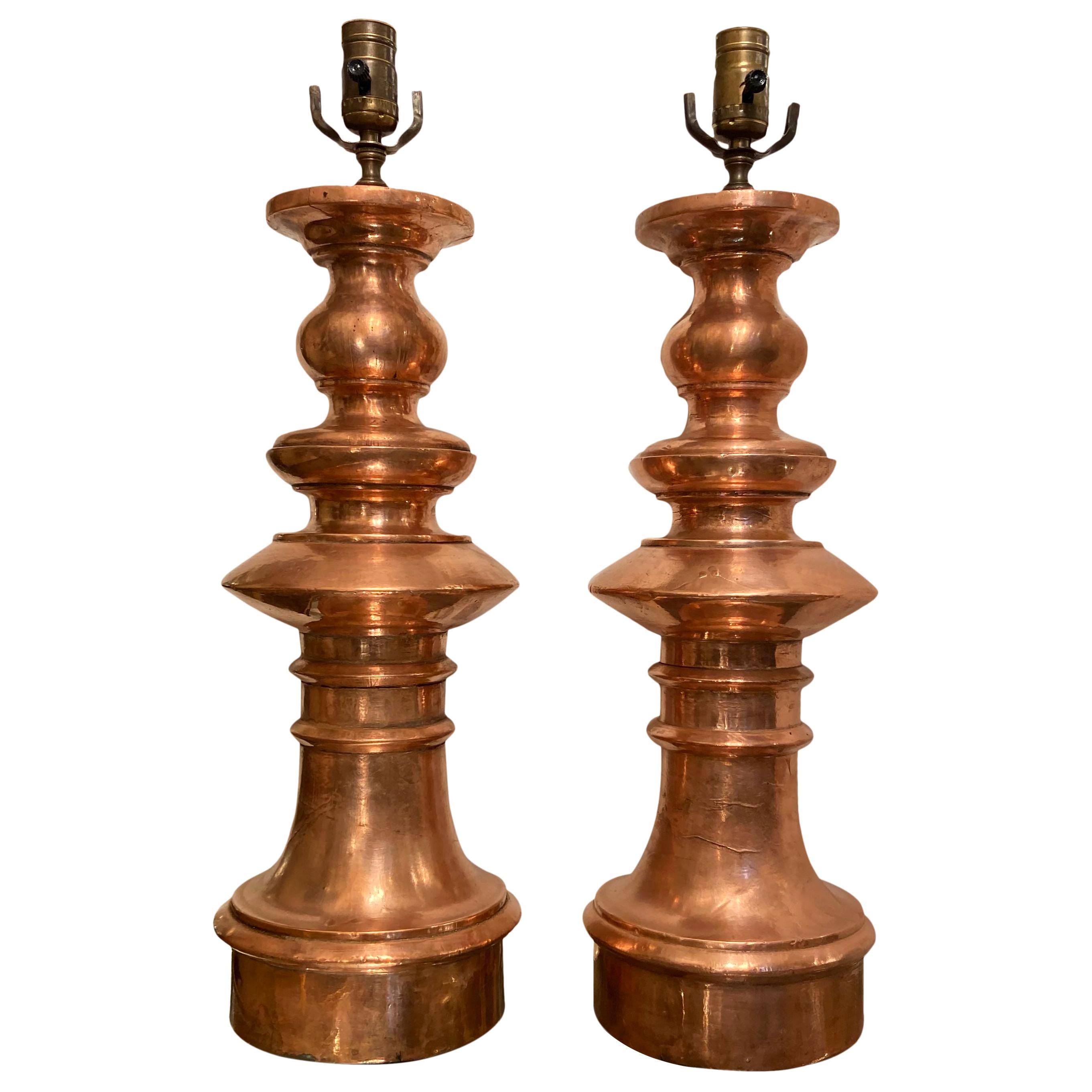 Copper and Brass Victorian Fire Hose Nozzle Lamps (pair) at 1stDibs
