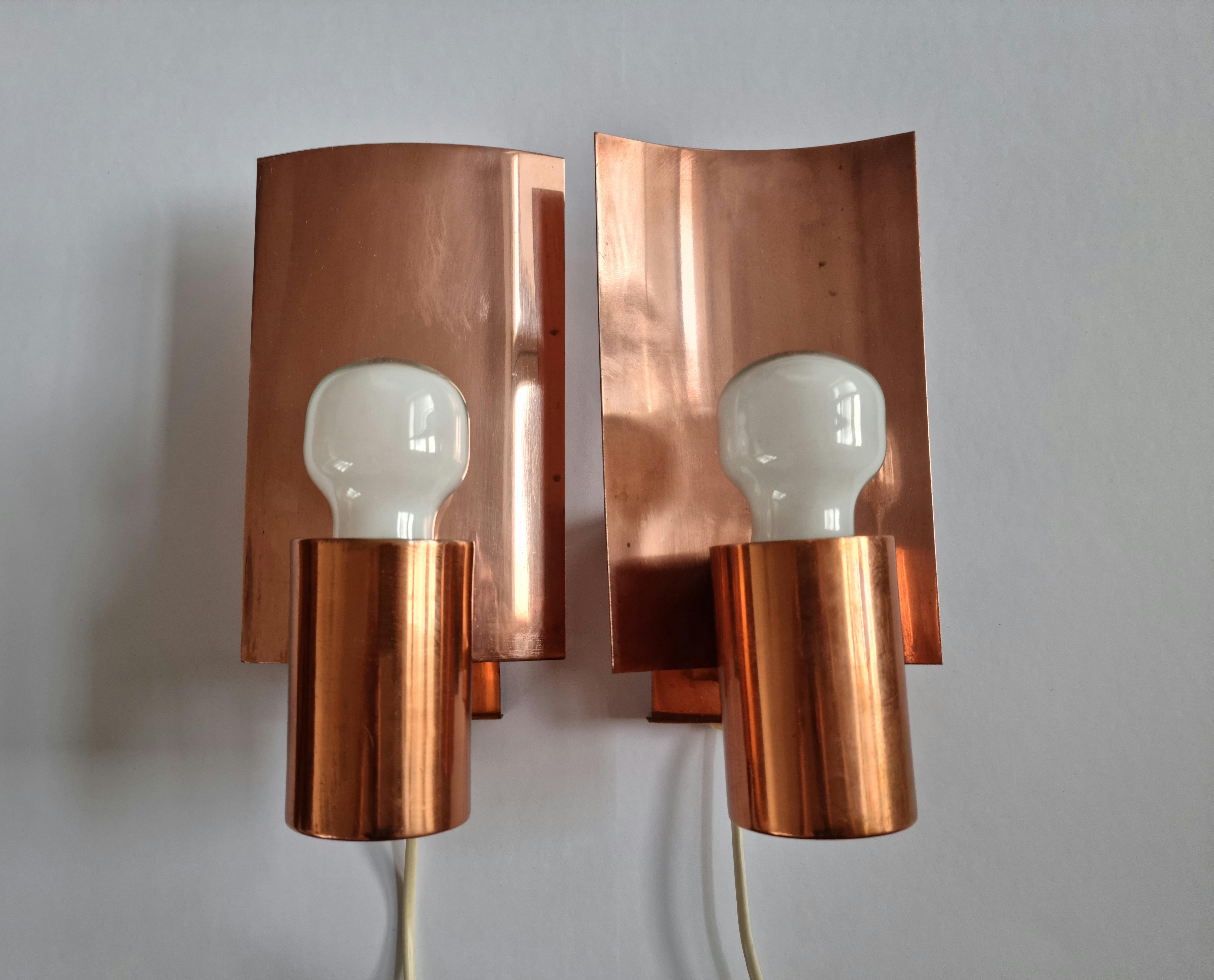 Pair of Midcentury Copper Wall Lamps, Denmark, 1960s For Sale 4