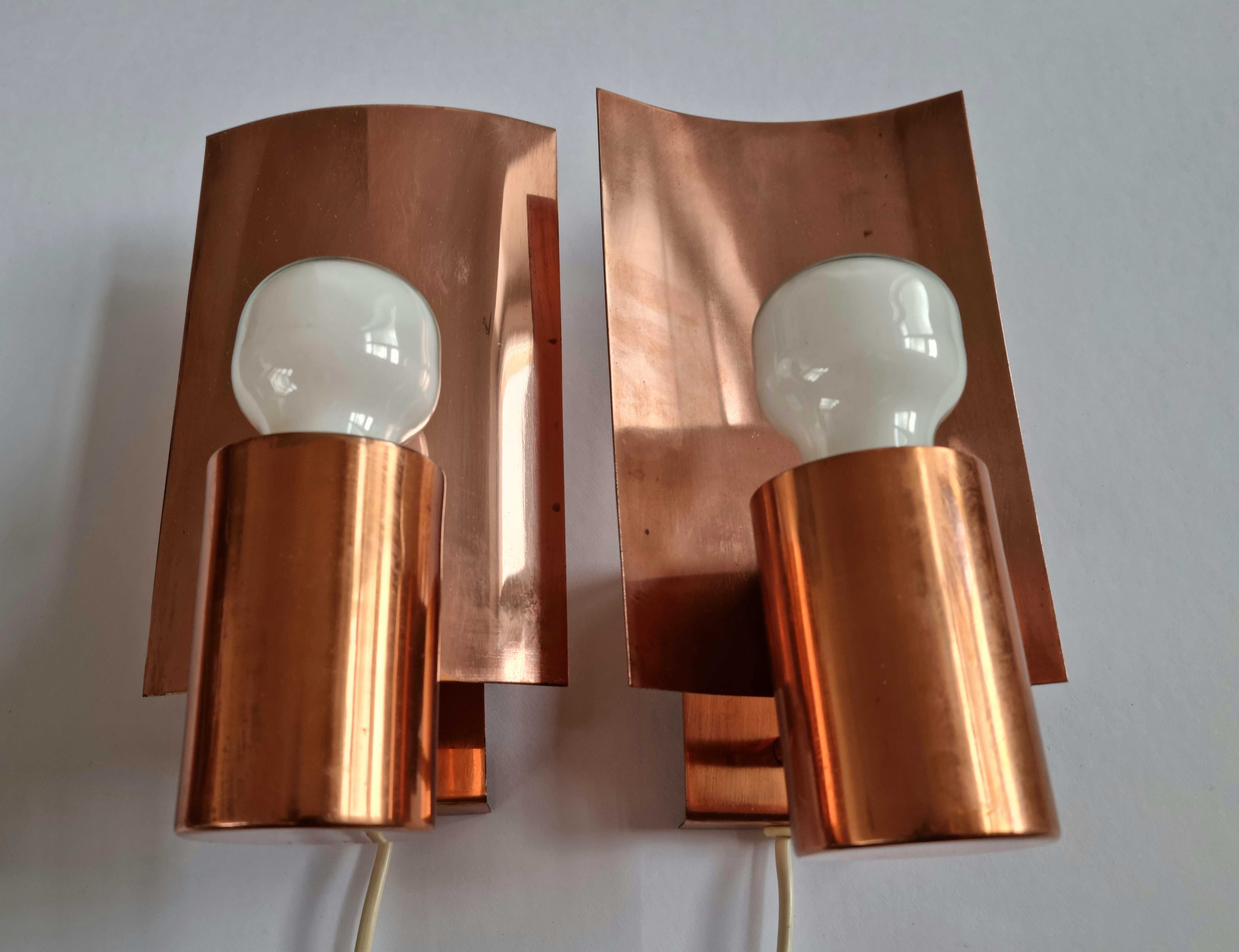 Pair of Midcentury Copper Wall Lamps, Denmark, 1960s For Sale 5