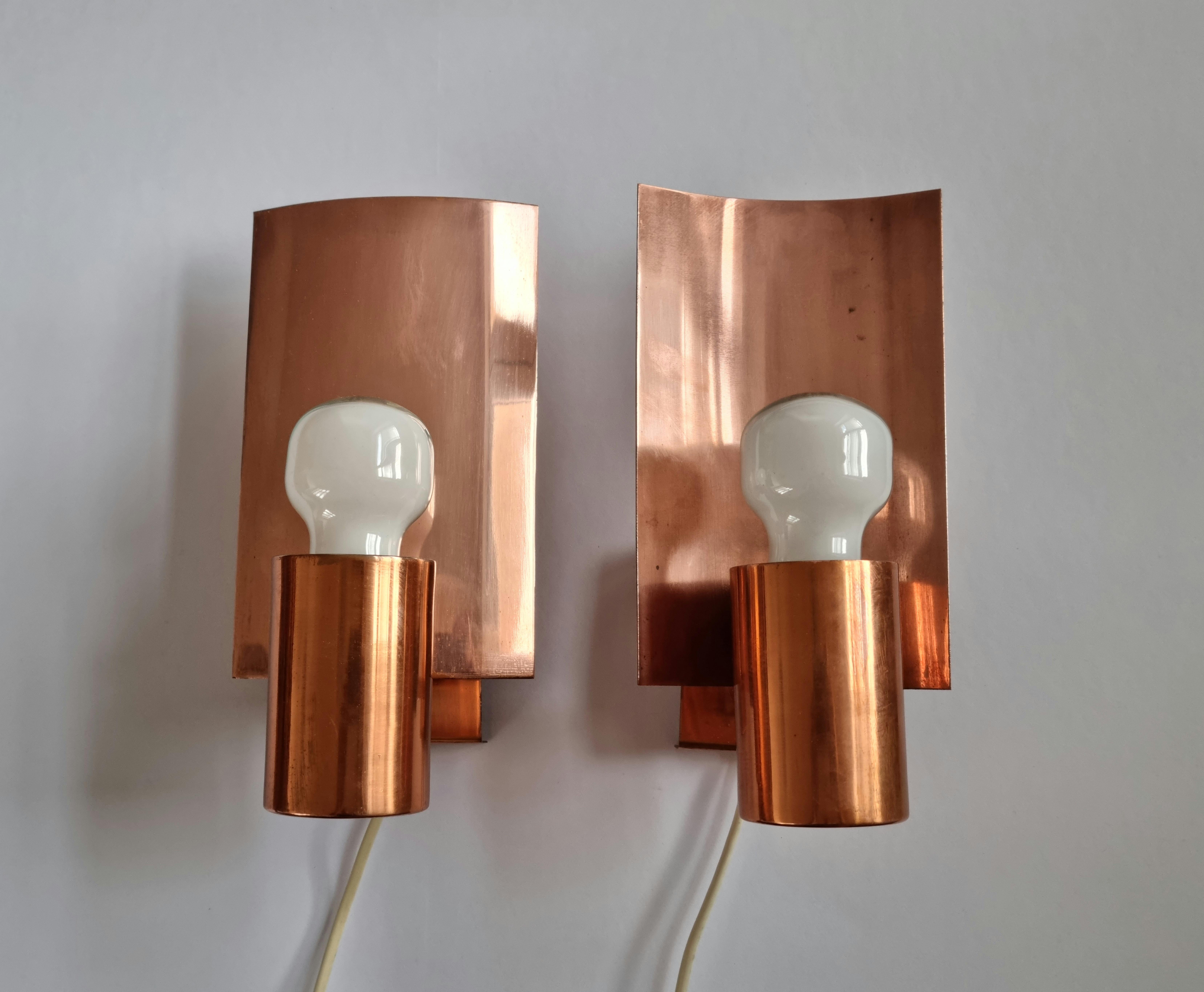 Pair of Midcentury Copper Wall Lamps, Denmark, 1960s For Sale 6