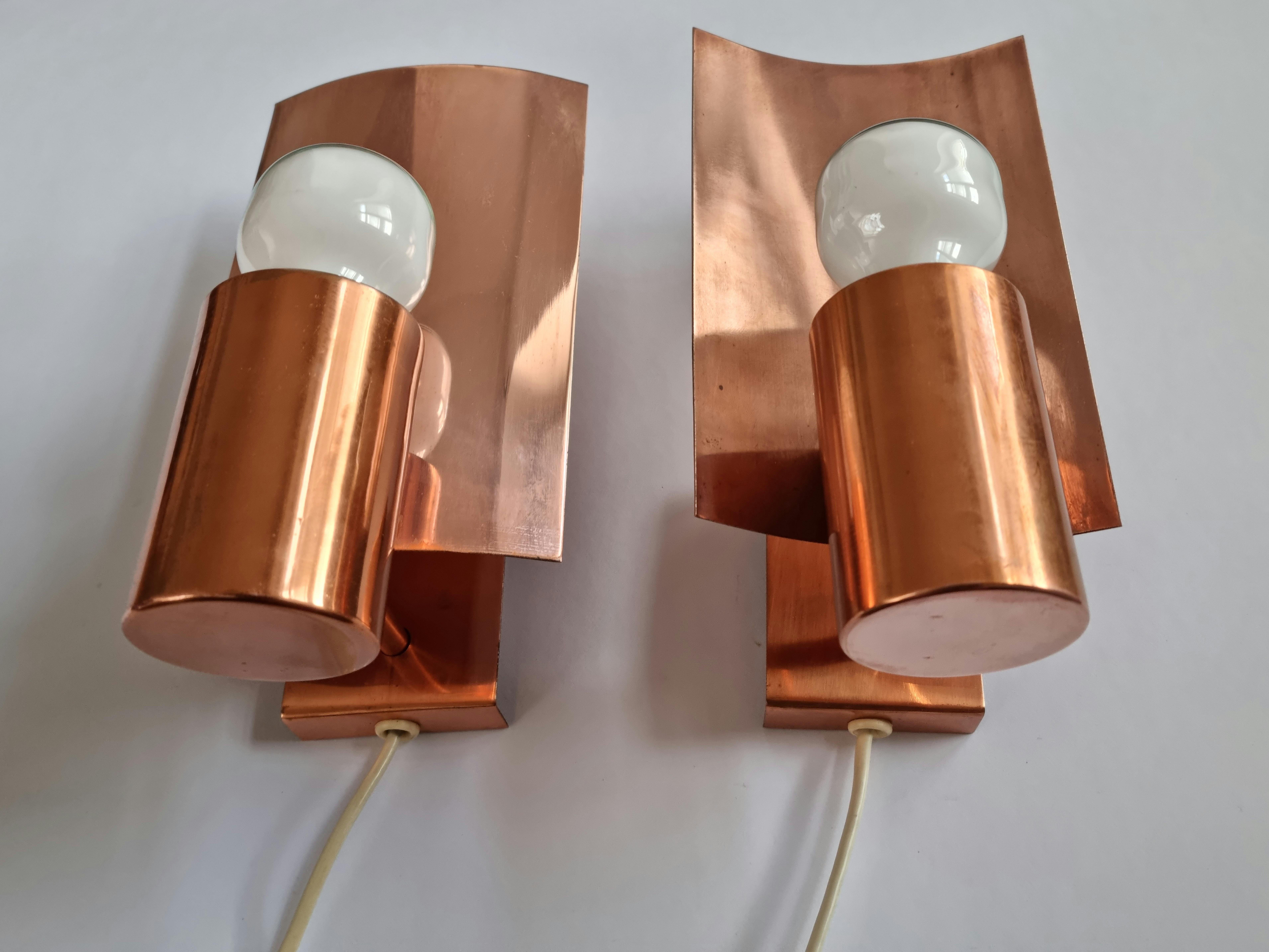 Pair of Midcentury Copper Wall Lamps, Denmark, 1960s For Sale 7