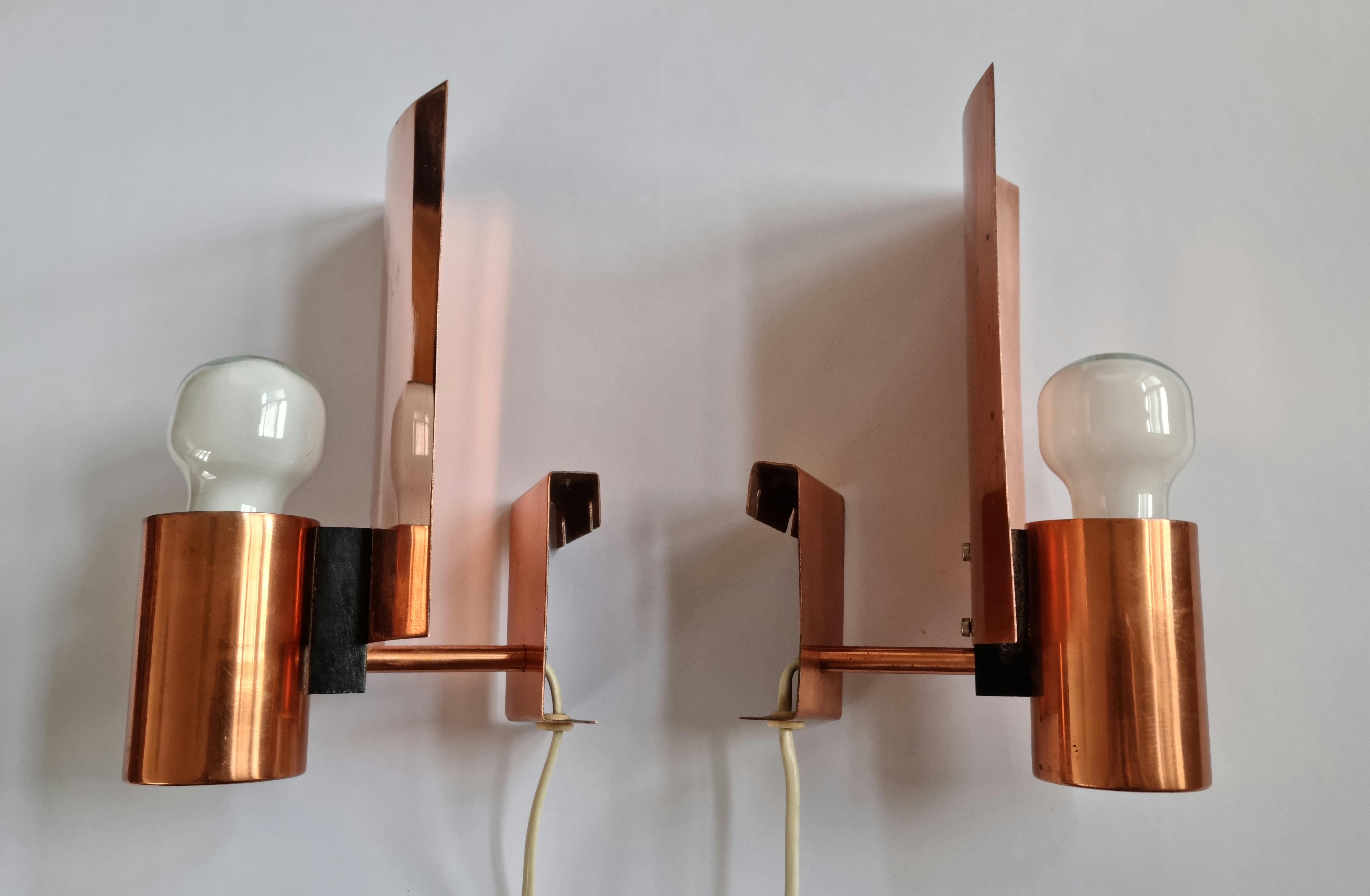 Pair of Midcentury Copper Wall Lamps, Denmark, 1960s For Sale 8