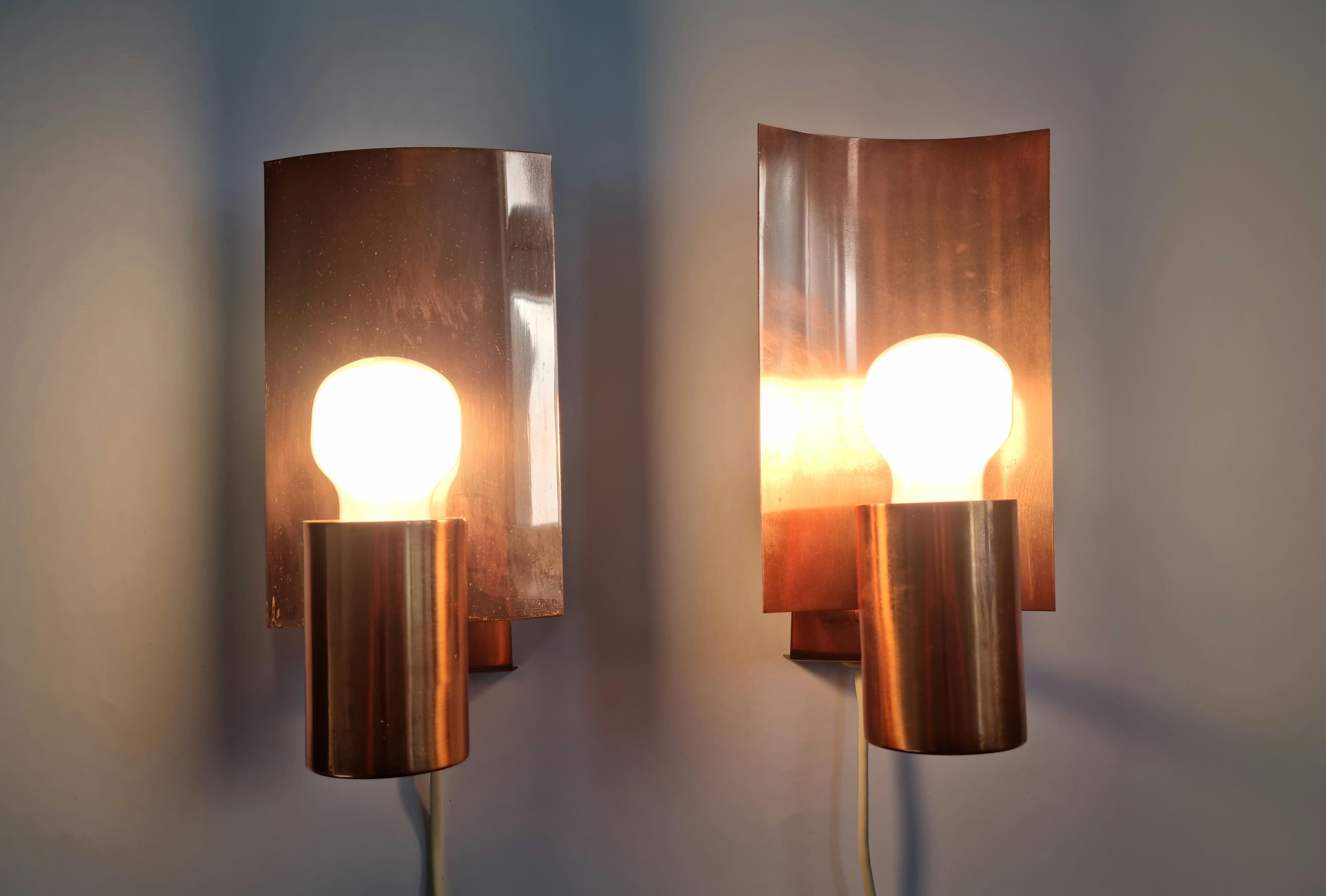 Pair of Midcentury Copper Wall Lamps, Denmark, 1960s For Sale 10