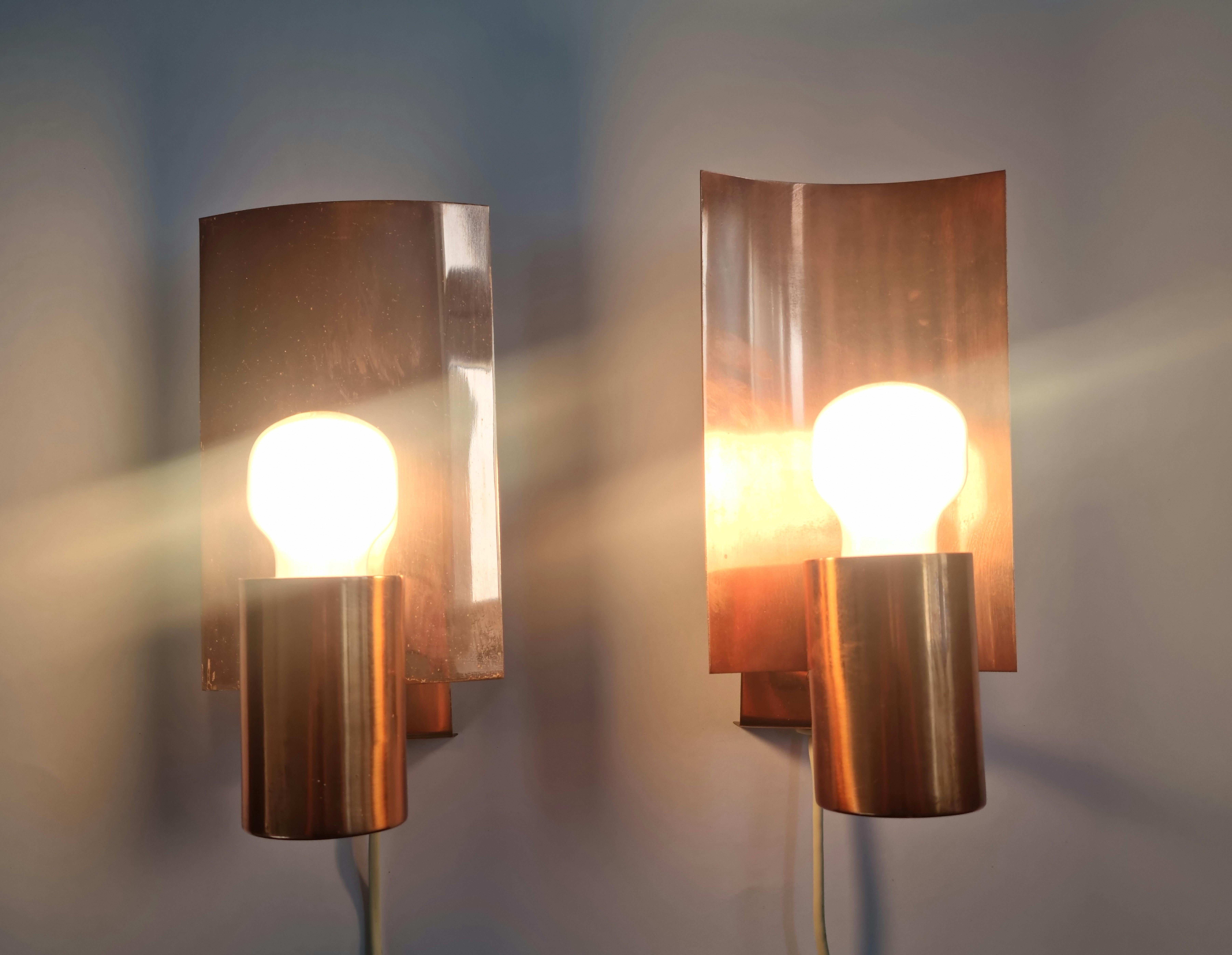 Pair of Midcentury Copper Wall Lamps, Denmark, 1960s For Sale 11