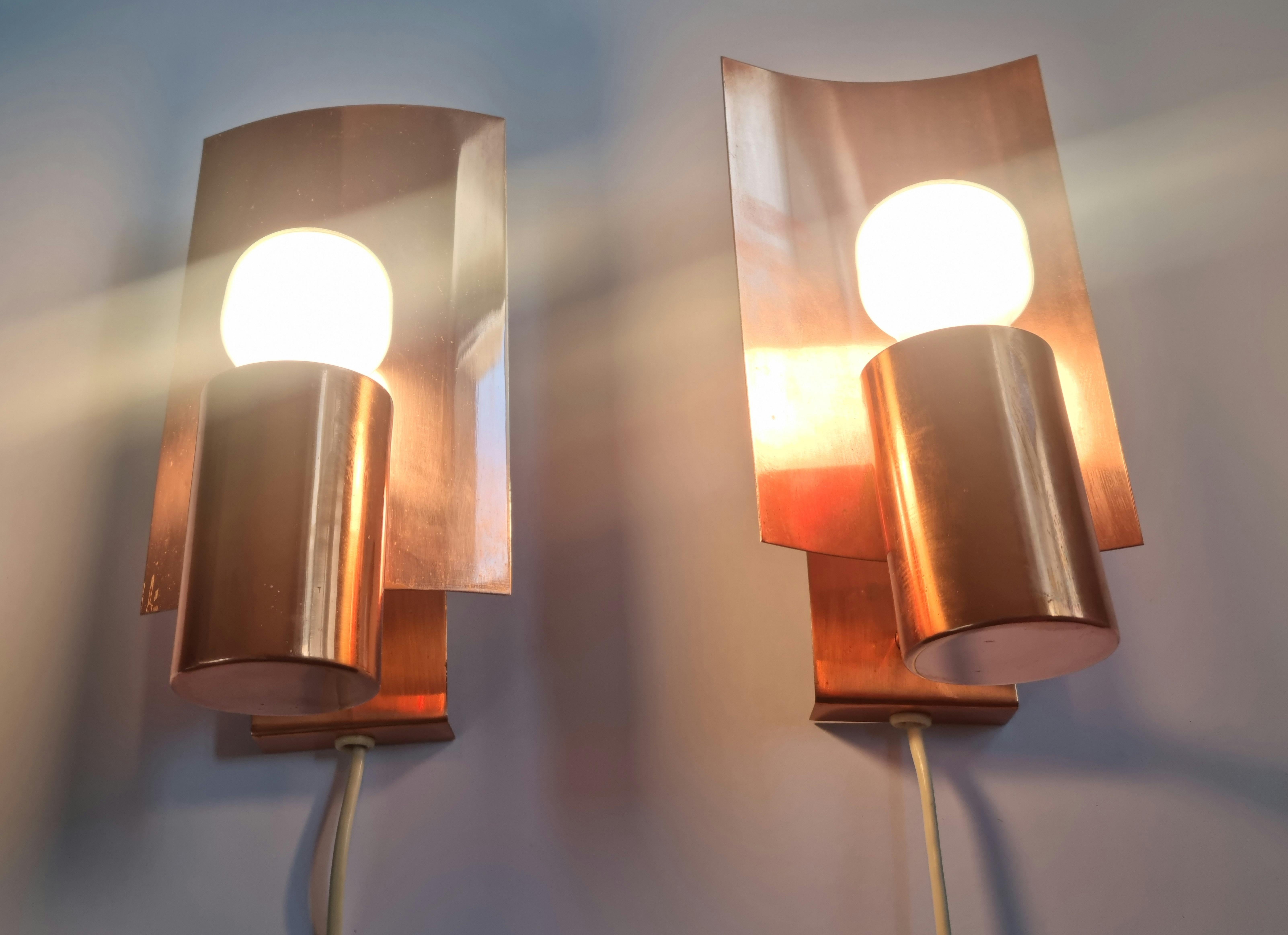 Pair of Midcentury Copper Wall Lamps, Denmark, 1960s For Sale 12