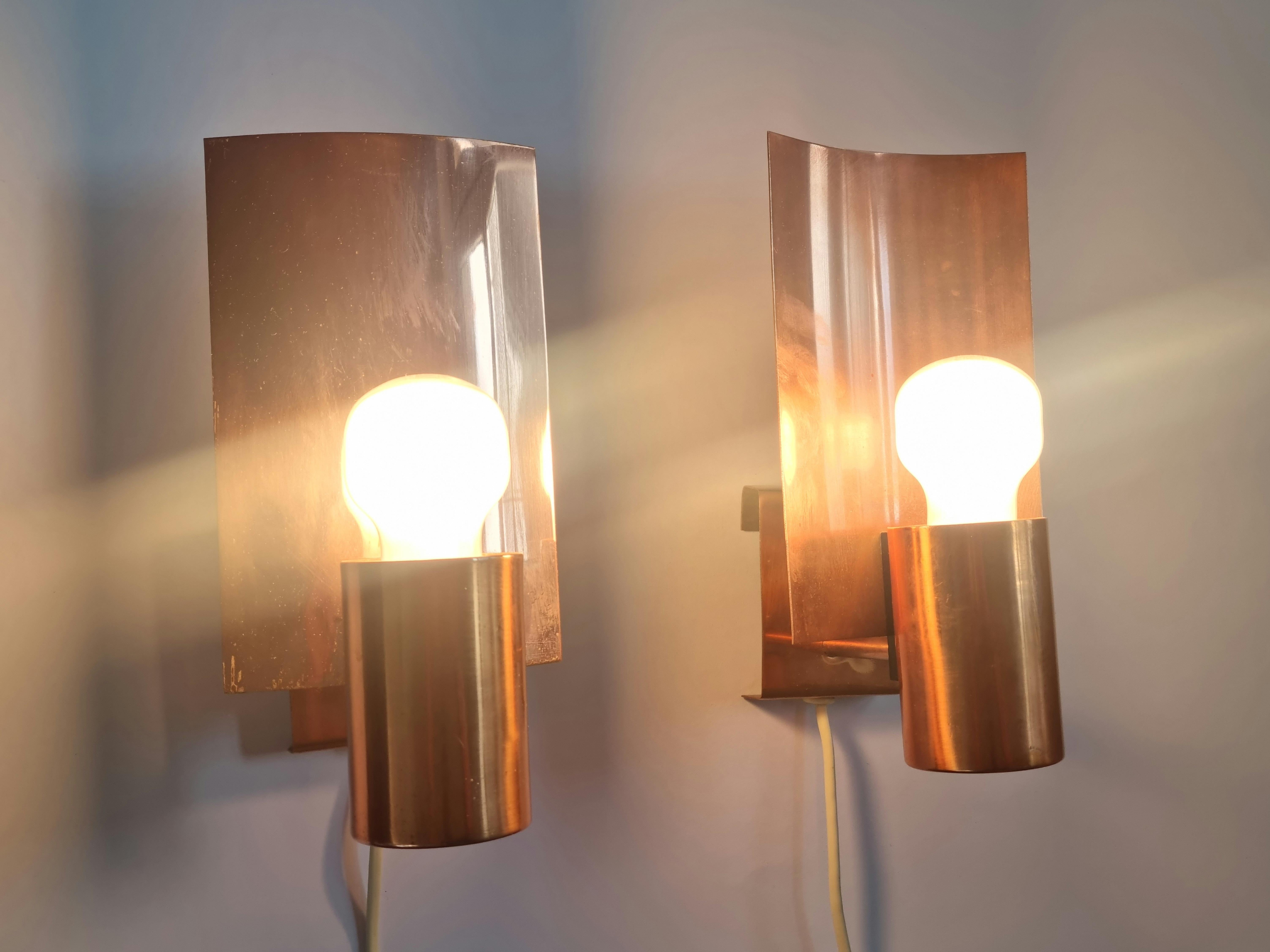 Pair of Midcentury Copper Wall Lamps, Denmark, 1960s For Sale 13