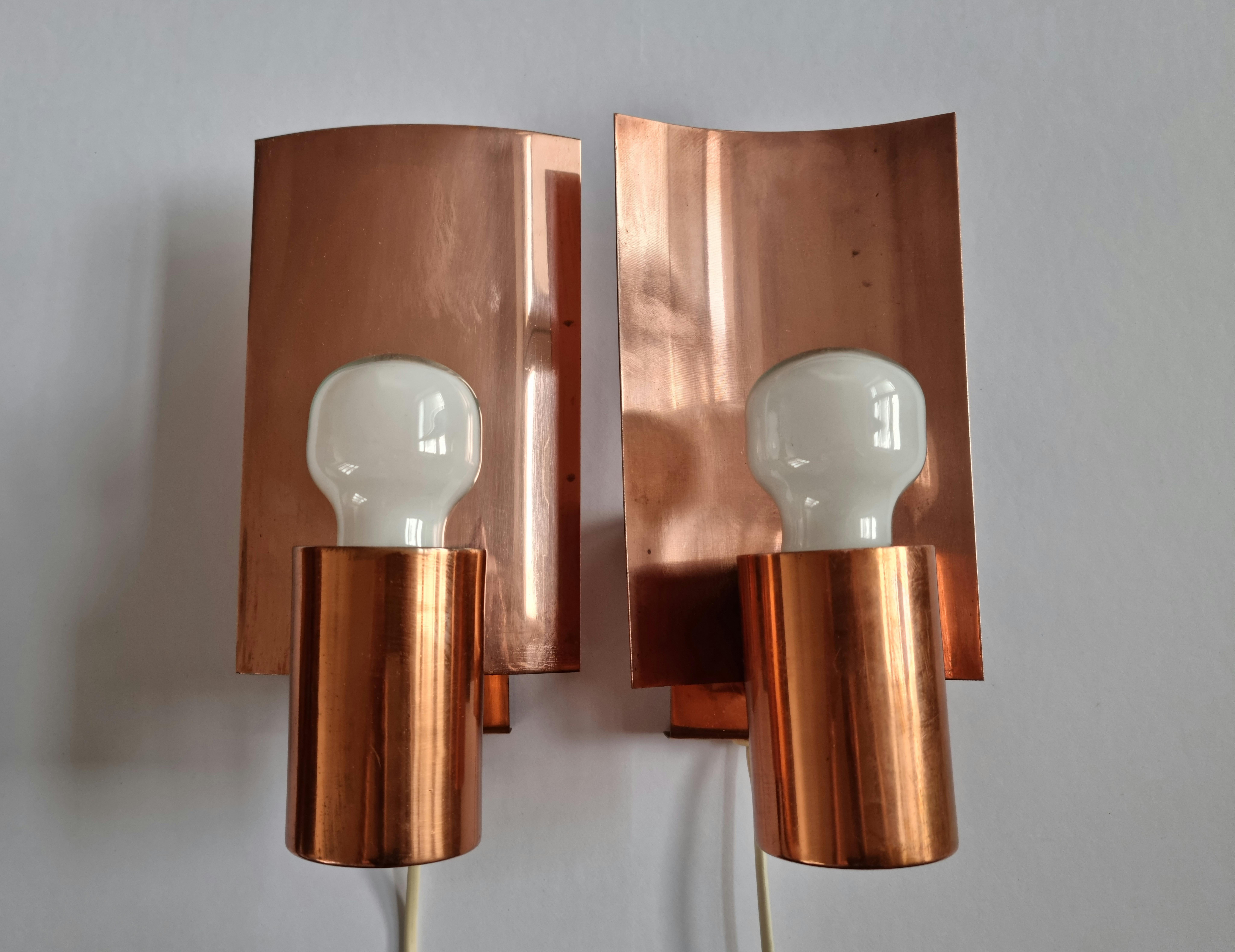 Pair of Midcentury Copper Wall Lamps, Denmark, 1960s For Sale 3