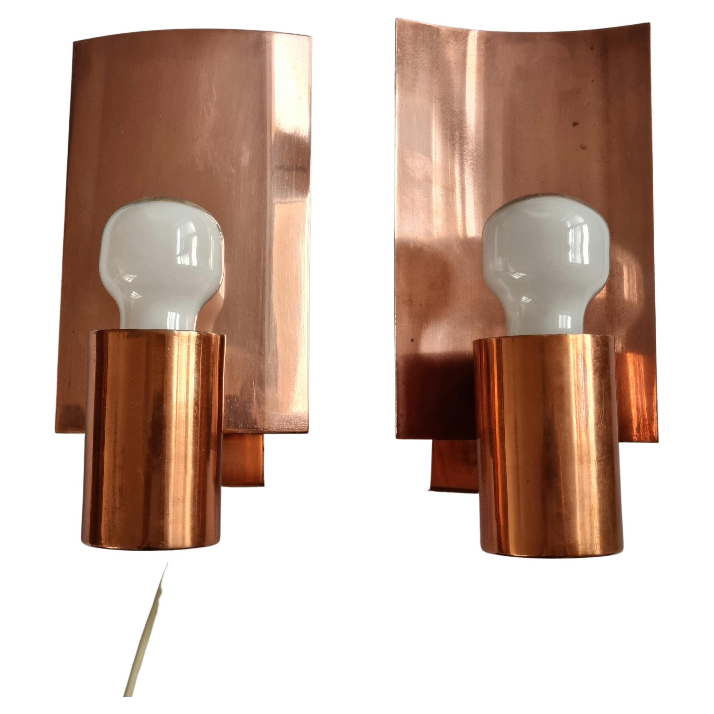 Pair of Midcentury Copper Wall Lamps, Denmark, 1960s For Sale