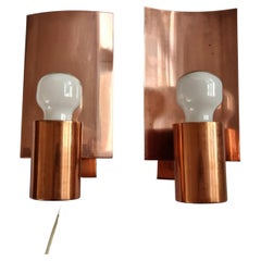 Vintage Pair of Midcentury Copper Wall Lamps, Denmark, 1960s