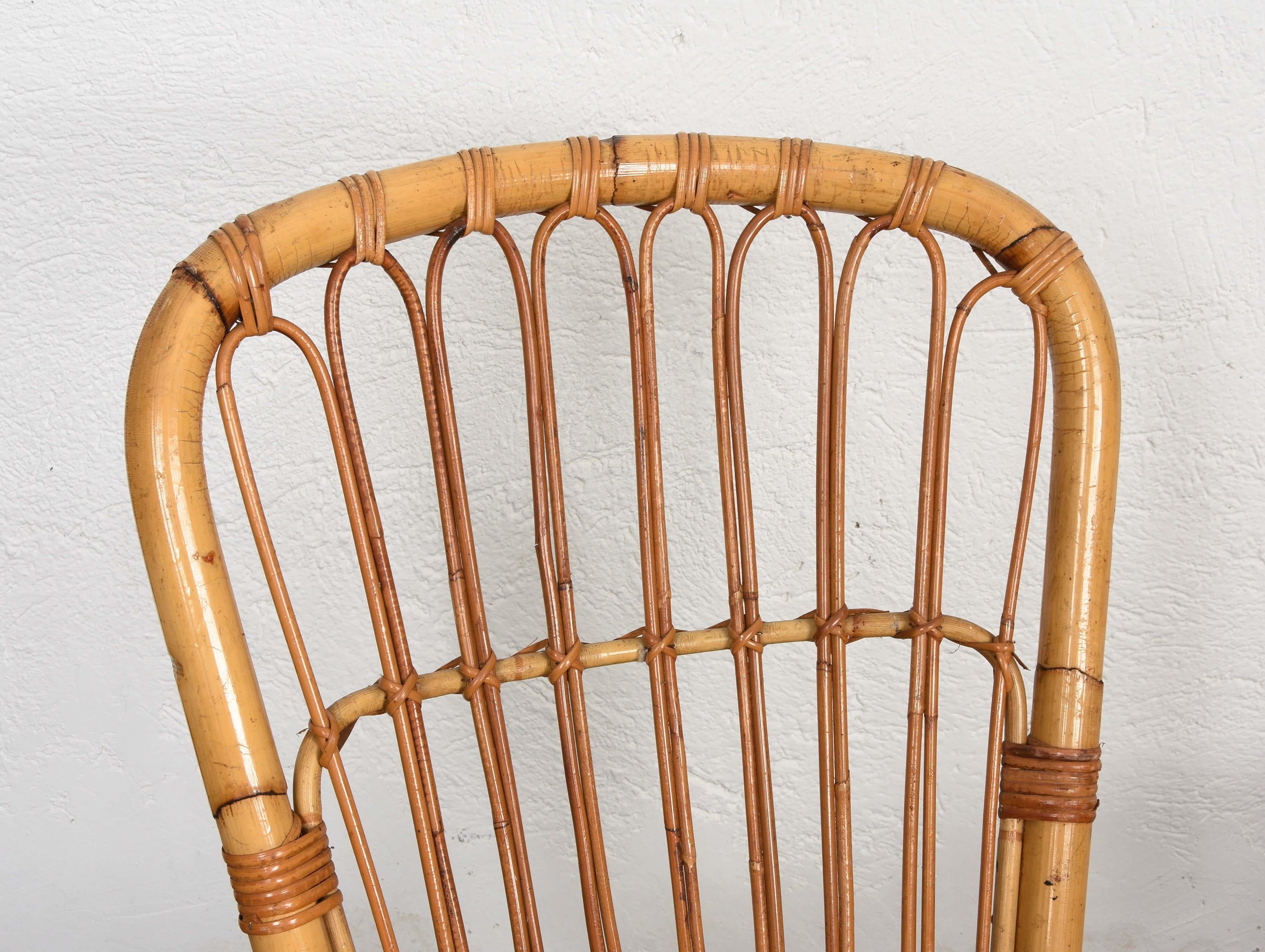 Pair of Midcentury Cote d'Azur Rattan and Bamboo Italian Rocking Chairs, 1960s For Sale 4