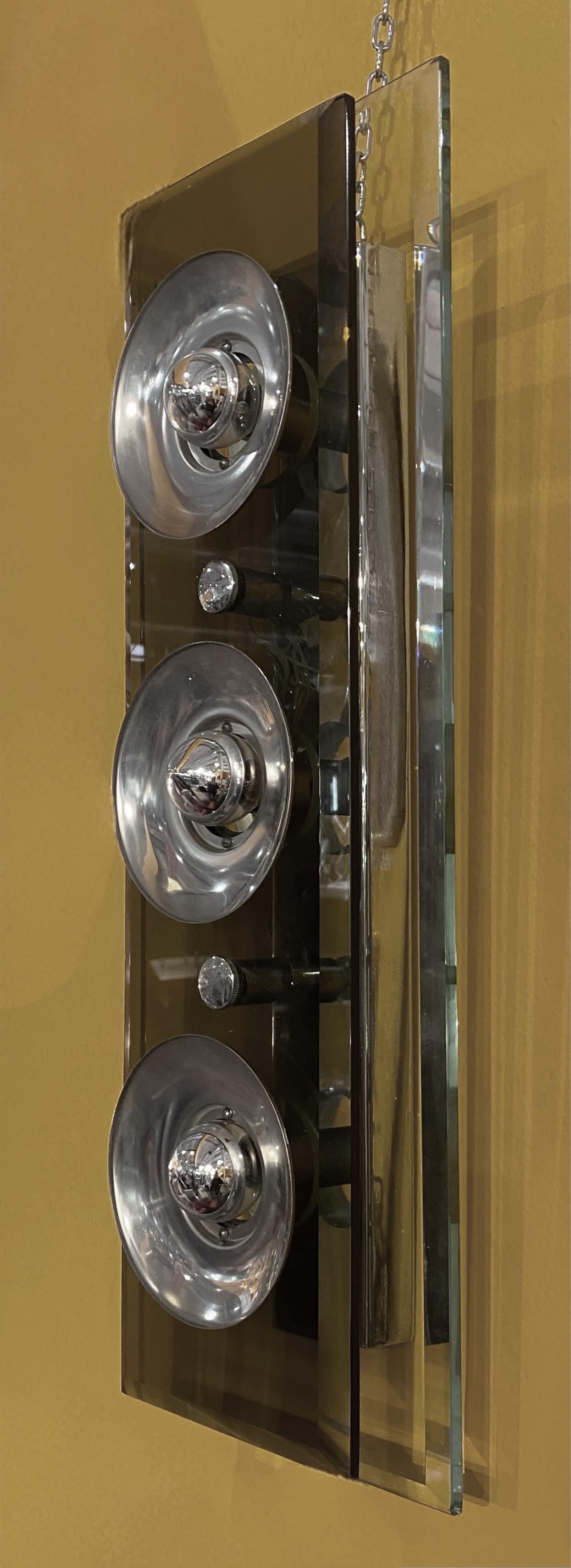 Mid-Century Modern Paire d'appliques rectangulaires en verre fumé Cristal Arte du milieu du siècle, Italie, années 1960 en vente