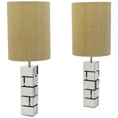 Vintage Pair of Midcentury Curtis Jere Chrome Lamps, 1970s