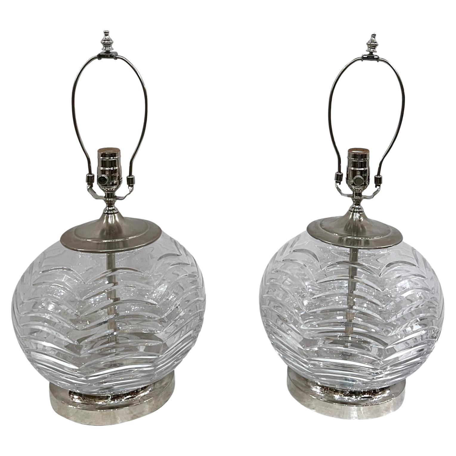 Pair of Midcentury Cut Crystal Lamps