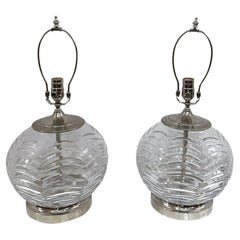 Pair of Midcentury Cut Crystal Lamps