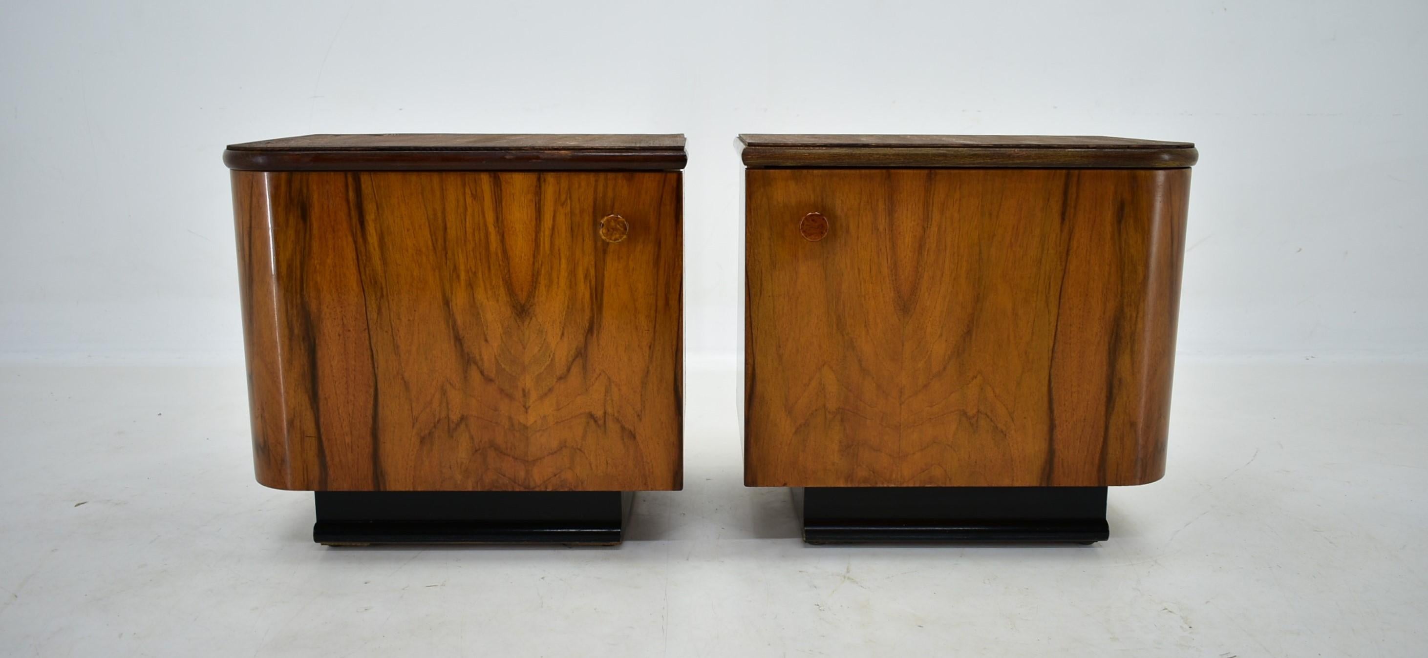 Wood Pair of Midcentury Czechoslovakian Bedside Tables, 1960s