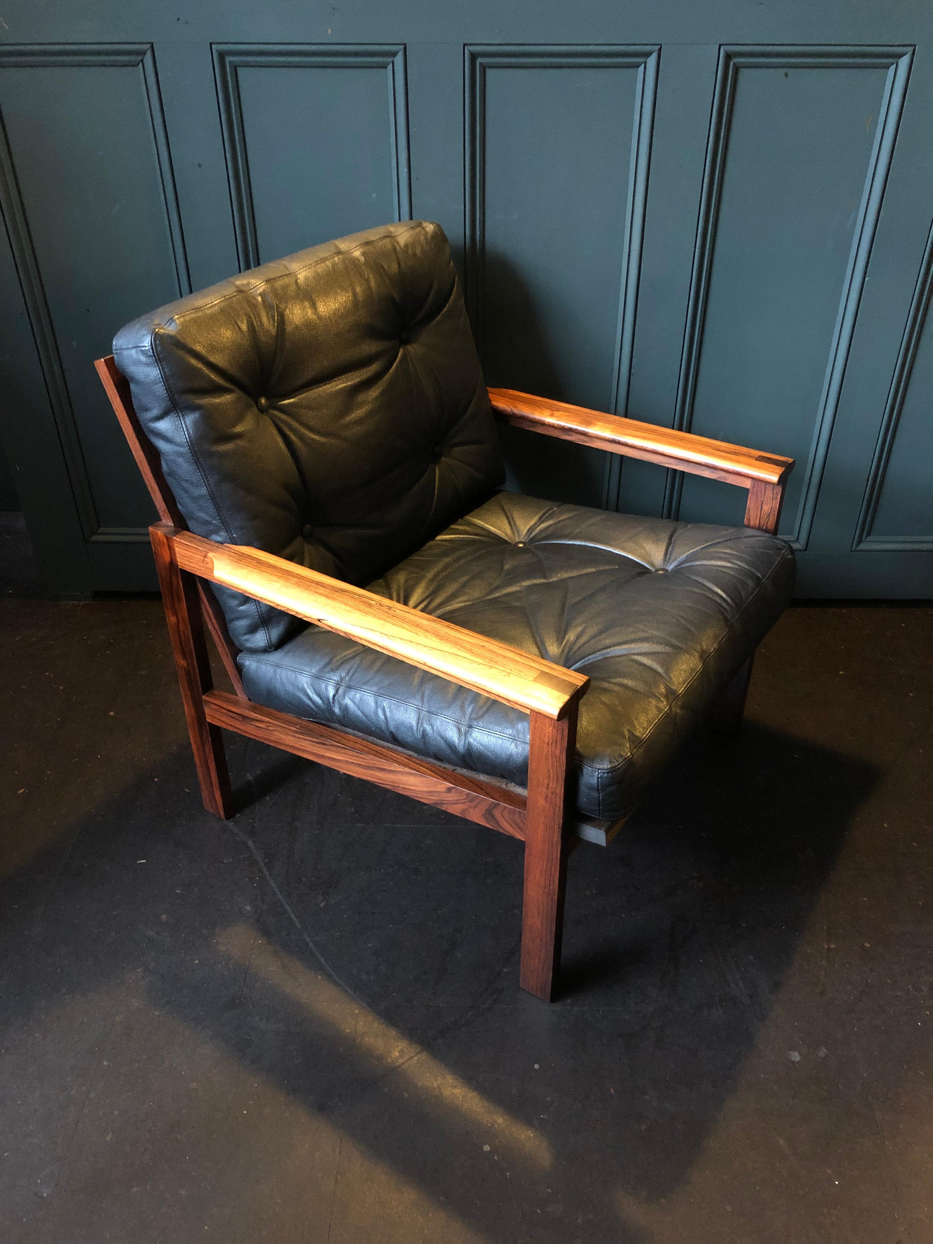 Pair of Midcentury Danish Armchairs by Illum Wikkelso, Rosewood and Leather 5
