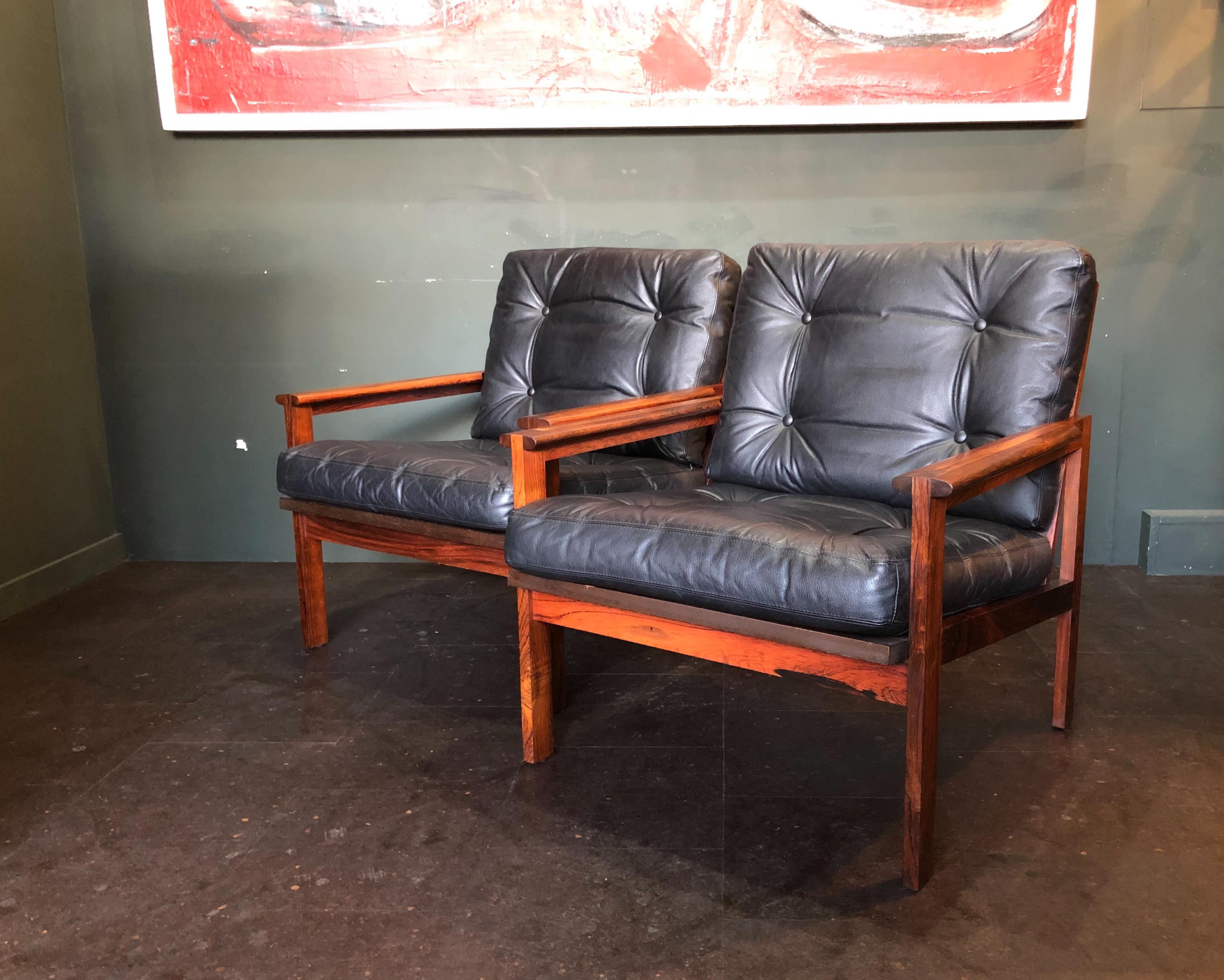 Pair of Midcentury Danish Armchairs by Illum Wikkelso, Rosewood and Leather 4