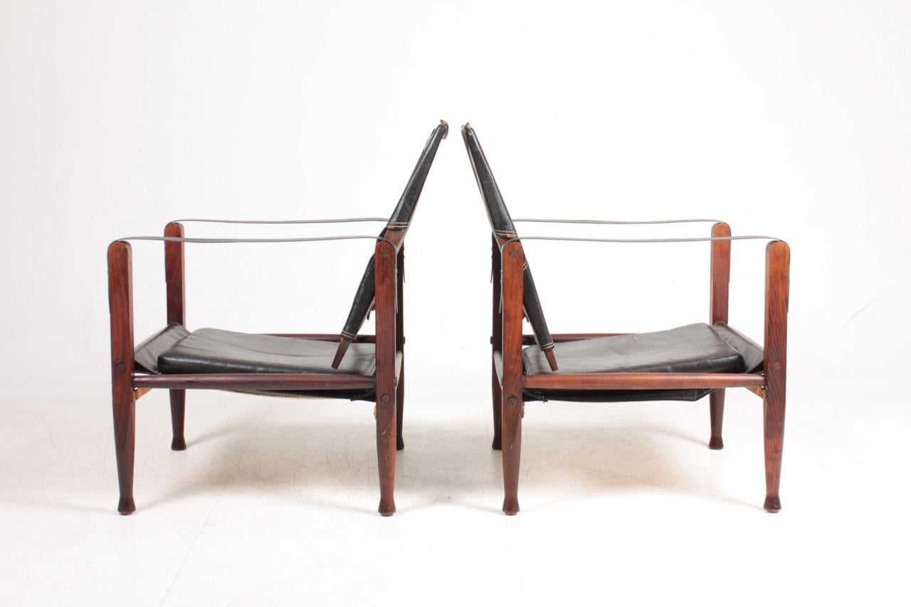 Pair of Midcentury Danish Design Lounge Chairs in Patianted Leather by Klint 1