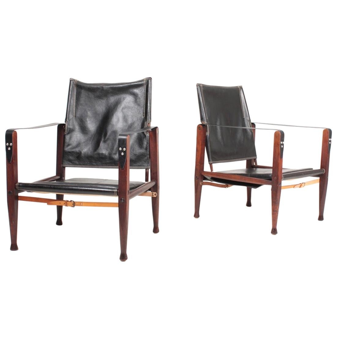 Pair of Midcentury Danish Design Lounge Chairs in Patianted Leather by Klint