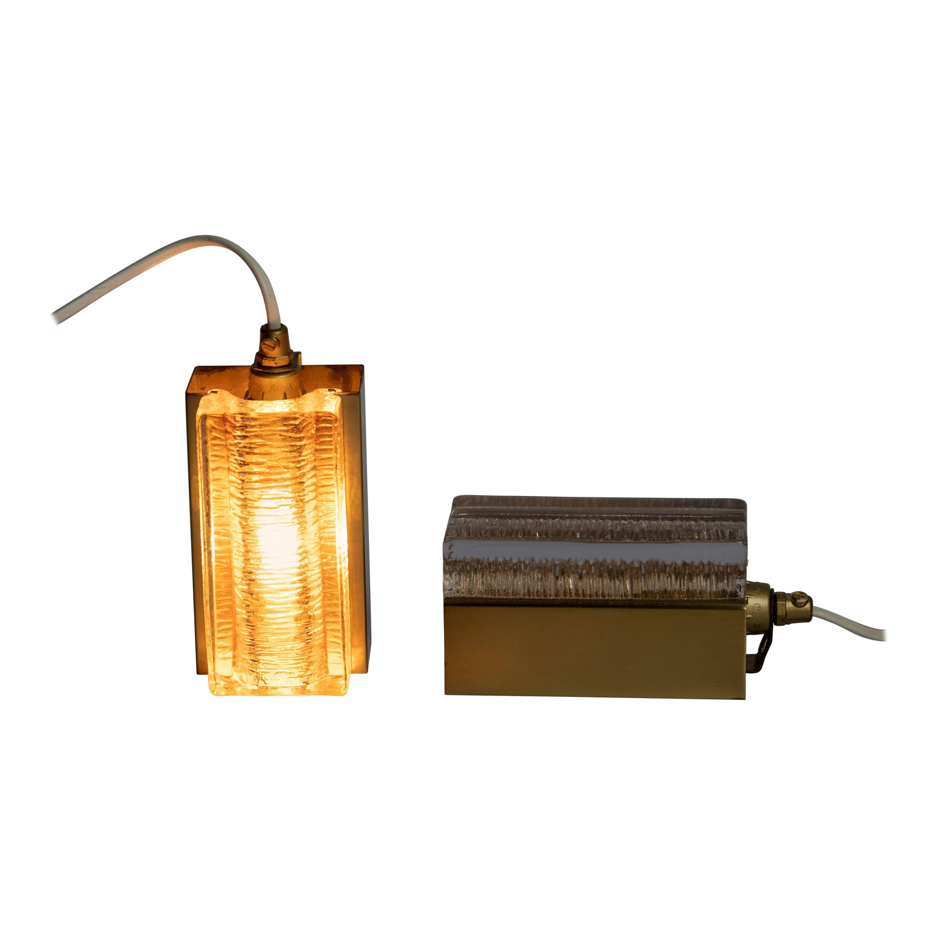 Pair of Midcentury Danish Glass and Brass Sconces by Vitrika