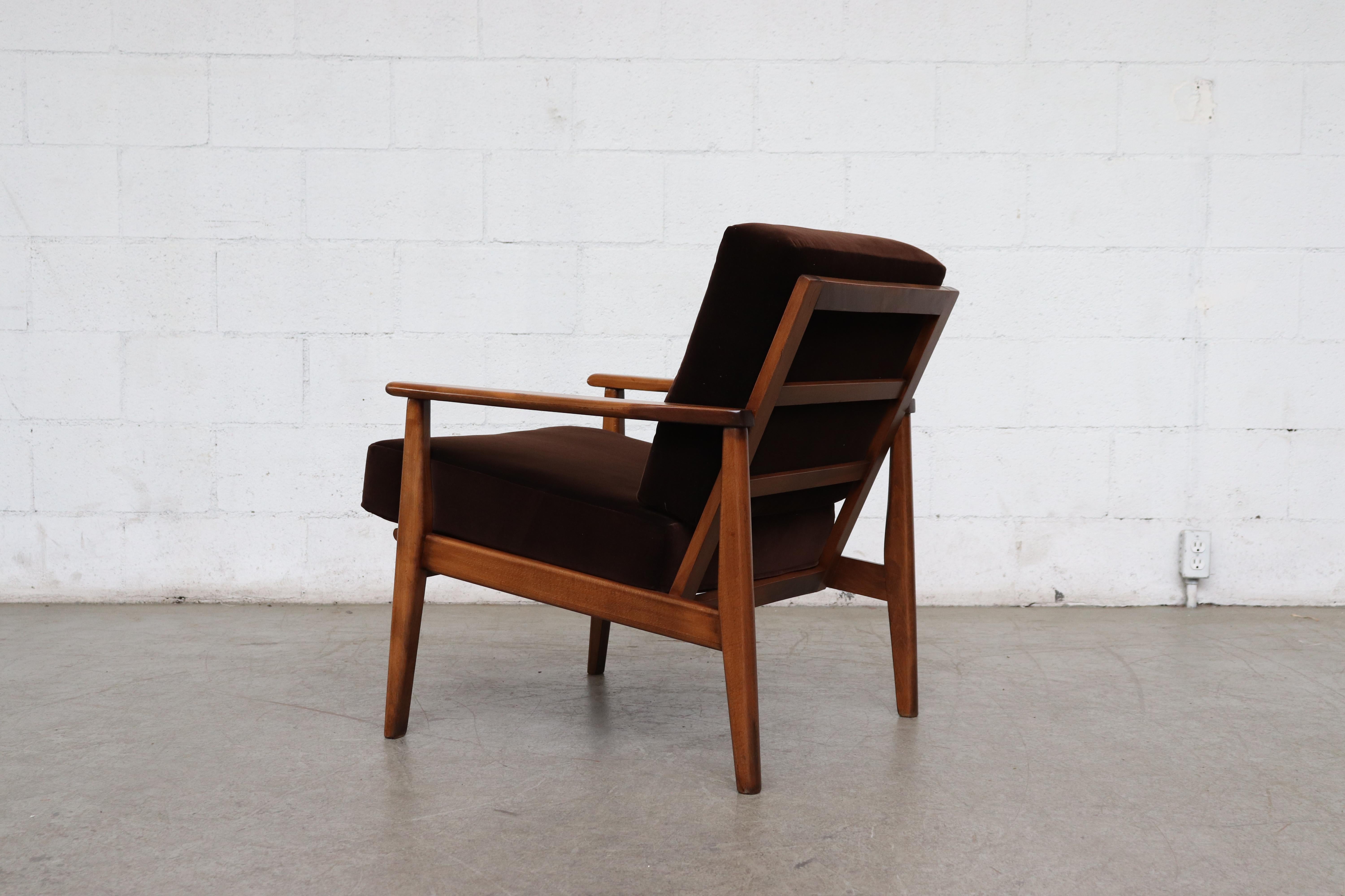 Velvet Pair of Midcentury Danish Lounge Chairs