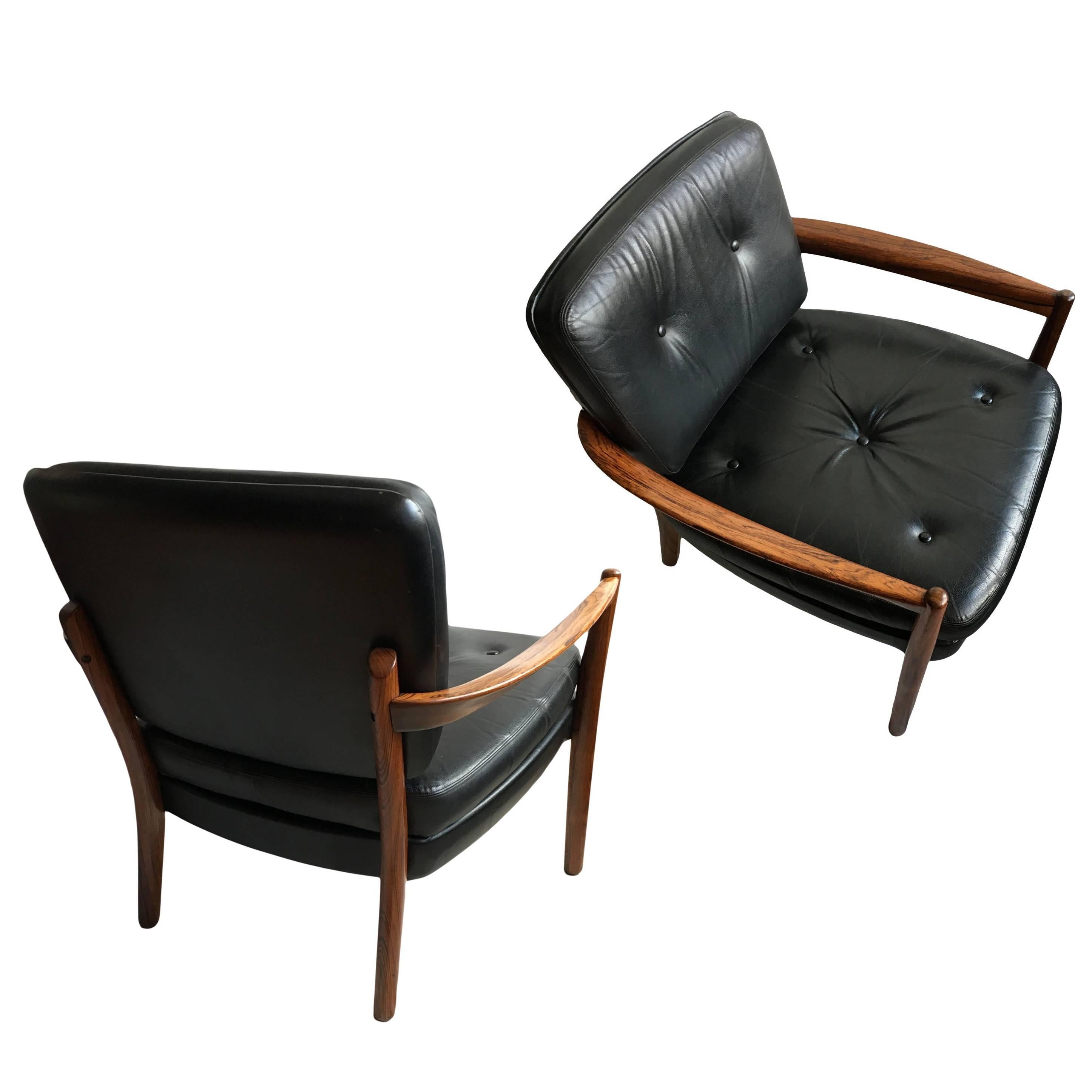 Pair of Nordic Midcentury Rosewood Lounge Chairs