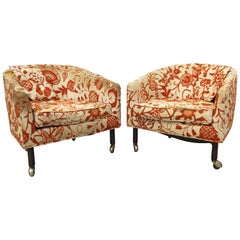 Paar dänische moderne Harvey-Probber-Lounge-Stühle aus der Jahrhundertmitte mit Fassrücken