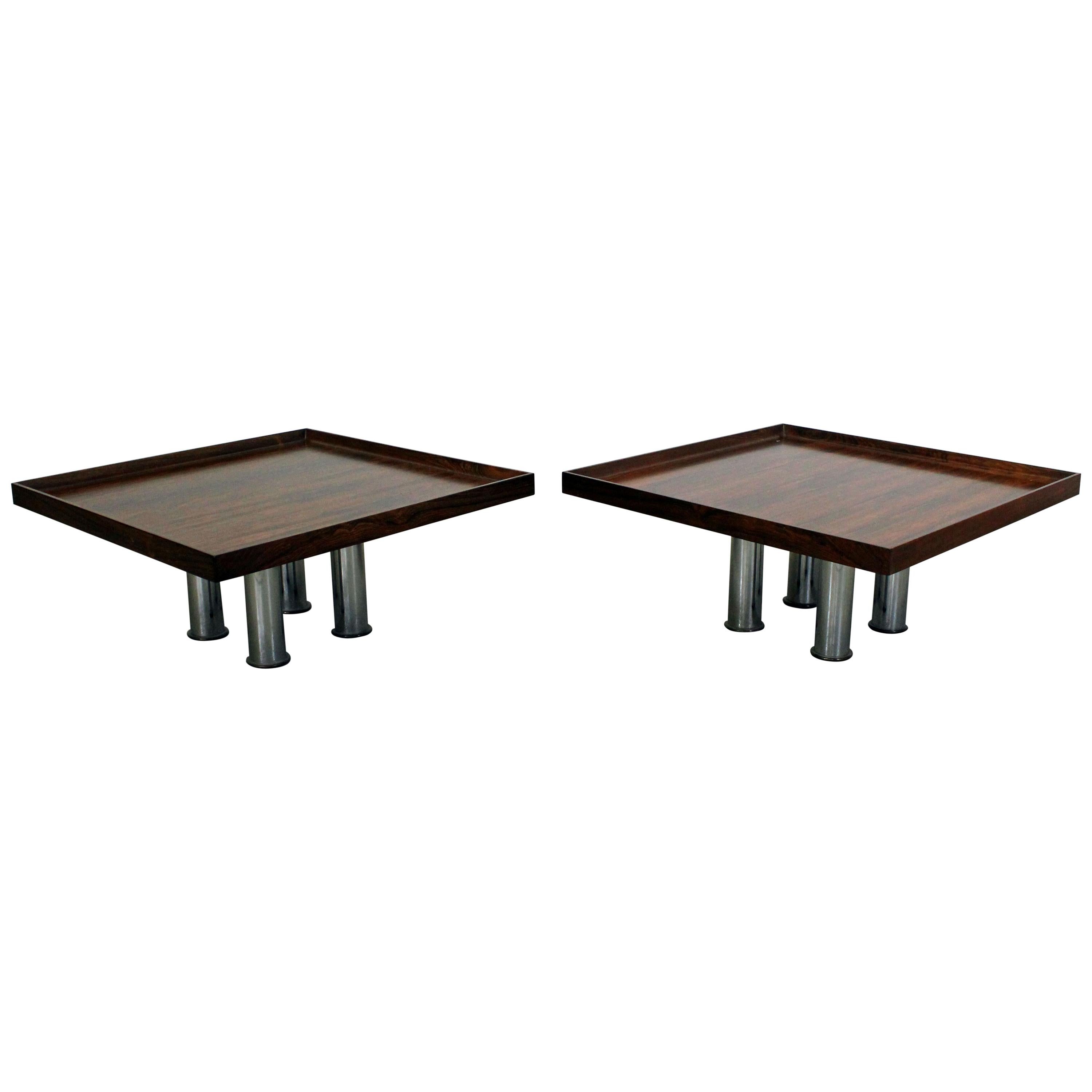 Pair of Midcentury Danish Modern Knoll Rosewood Chrome Coffee or End Tables