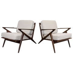Paar dänische moderne Poul Jensen Selig Z Lounge Stühle aus der Jahrhundertmitte