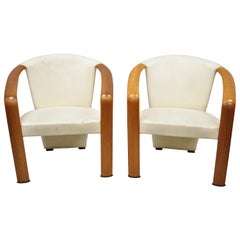 Pair of Midcentury Danish Modern Solid Teak Wood Barrel Back Lounge Armchairs