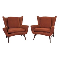 Pair of Mid Century Danish Modern Wingback Lounge Chairs