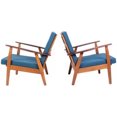 Pair of Midcentury Danish Oak and Teak Lounge Chairs