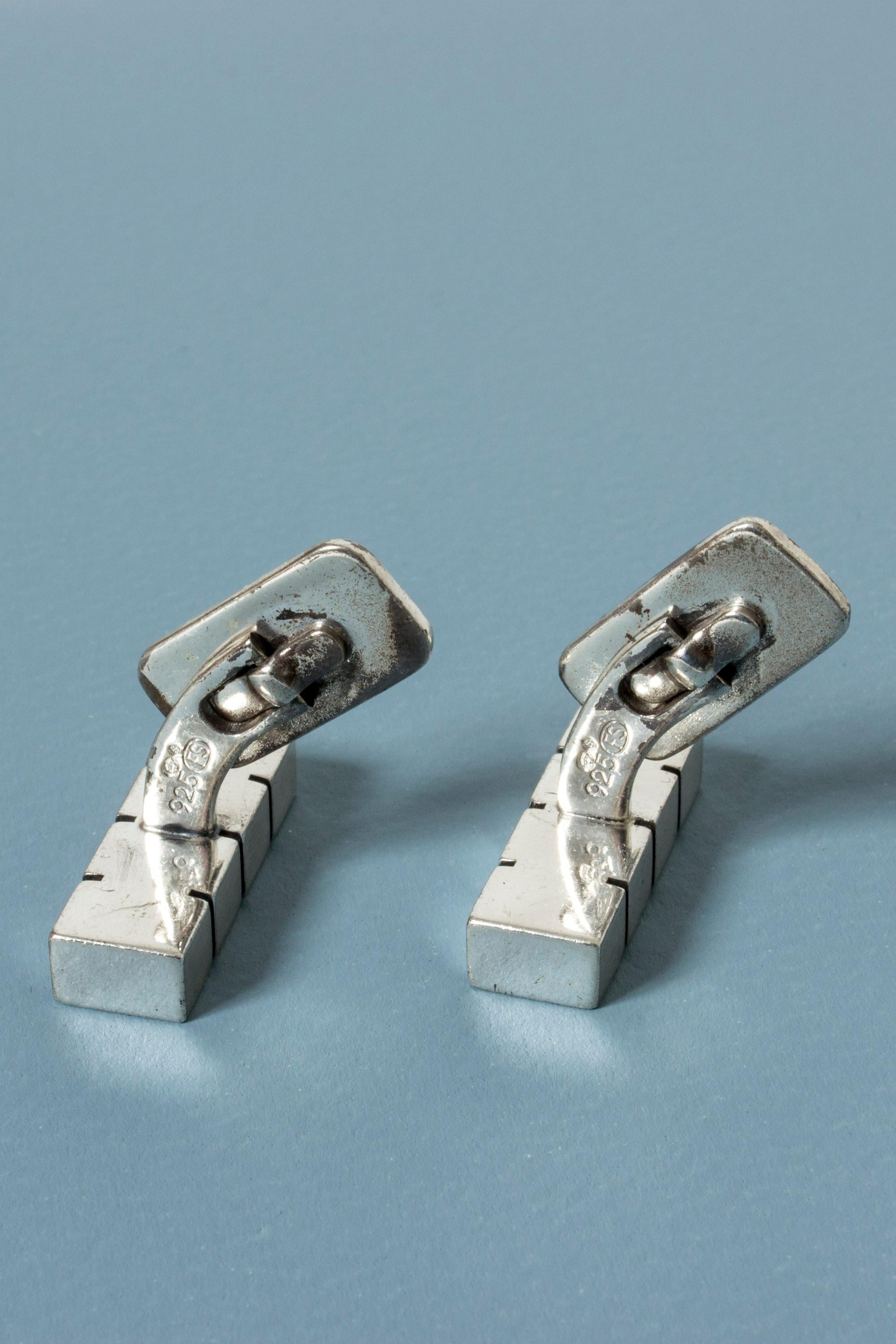 Pair of Midcentury Danish Silver Embossed Cufflinks In Good Condition In Stockholm, SE