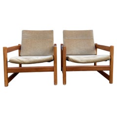 Pair of Midcentury Danish Tan Velvet Low Lounge Chairs