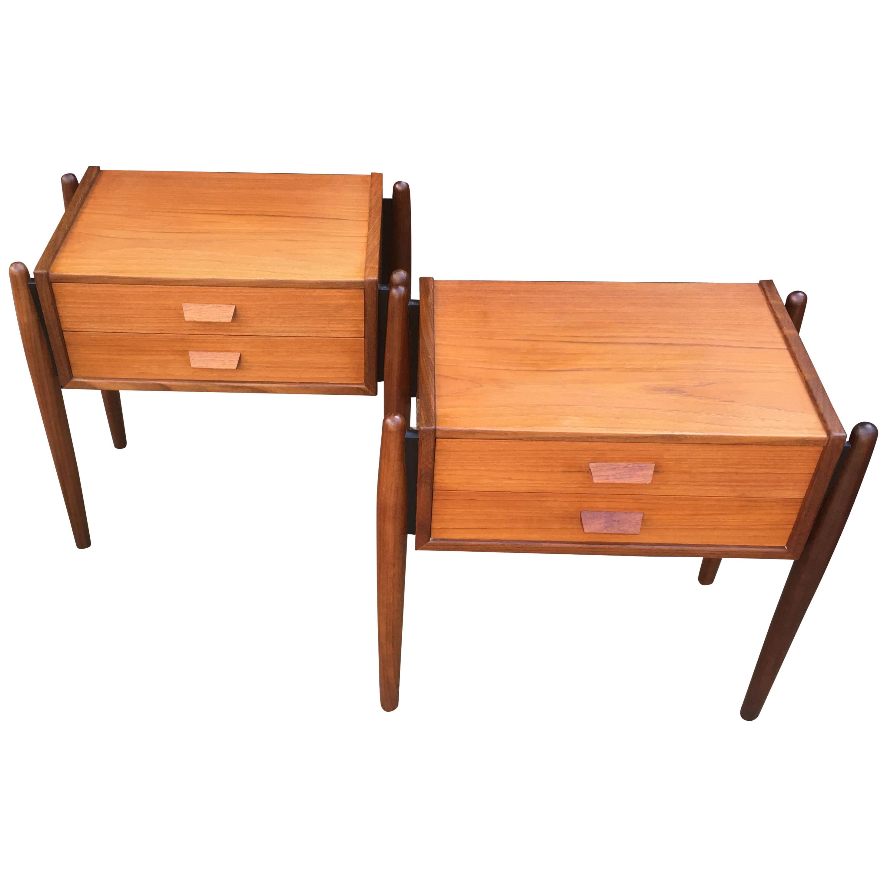 Pair of Midcentury Danish Teak 2Drawer Bedside Tables at 1stDibs