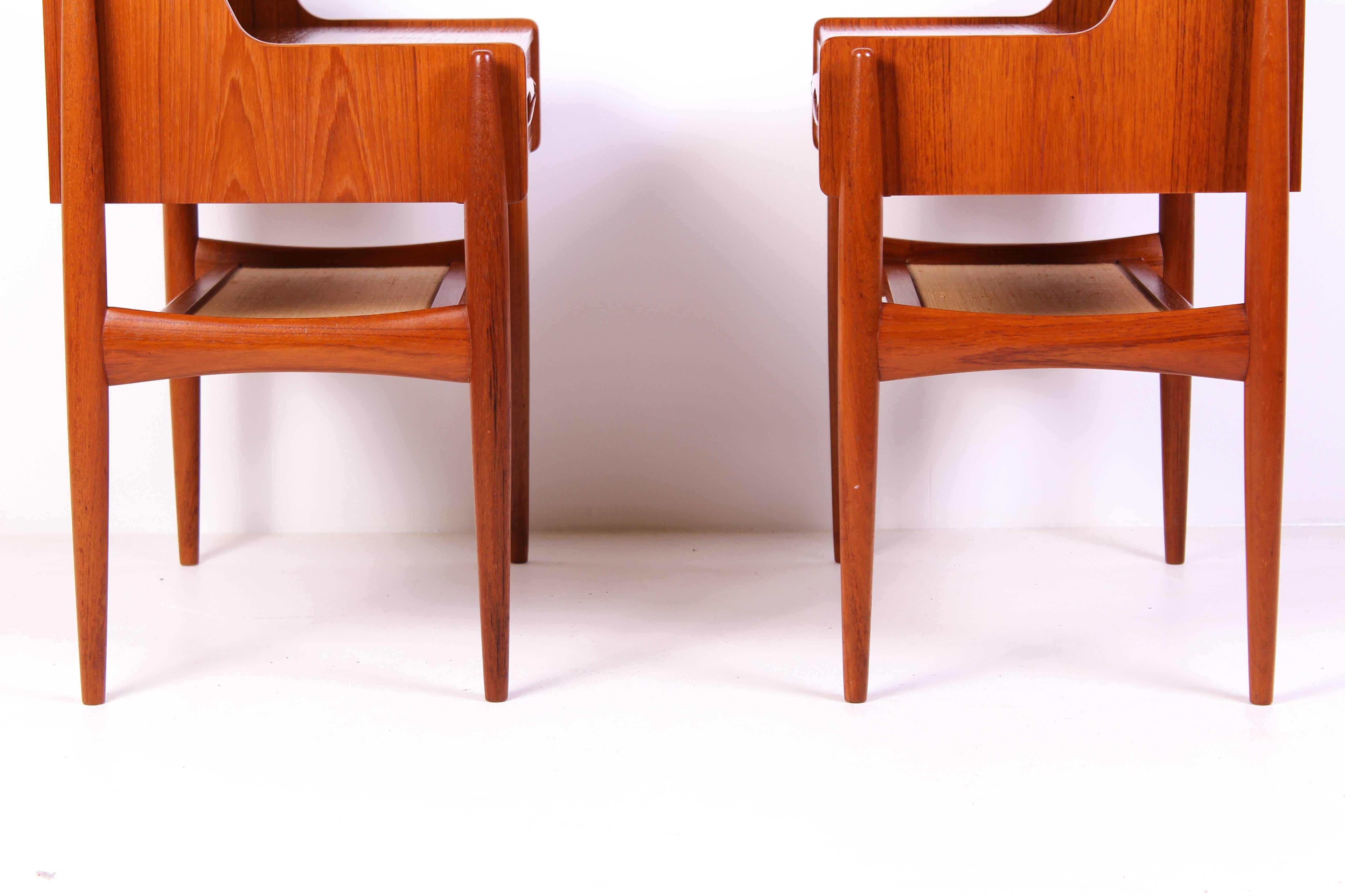 Pair of Midcentury Danish Teak and Brass Nightstands 4